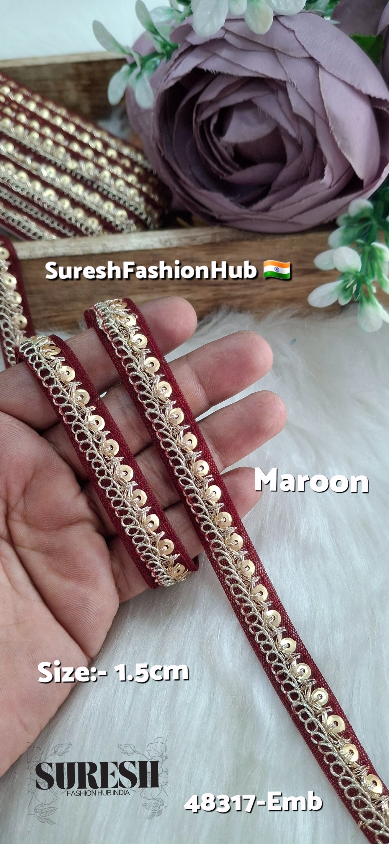 Maroon Pearl Dori Zari Embroidery Border Lace