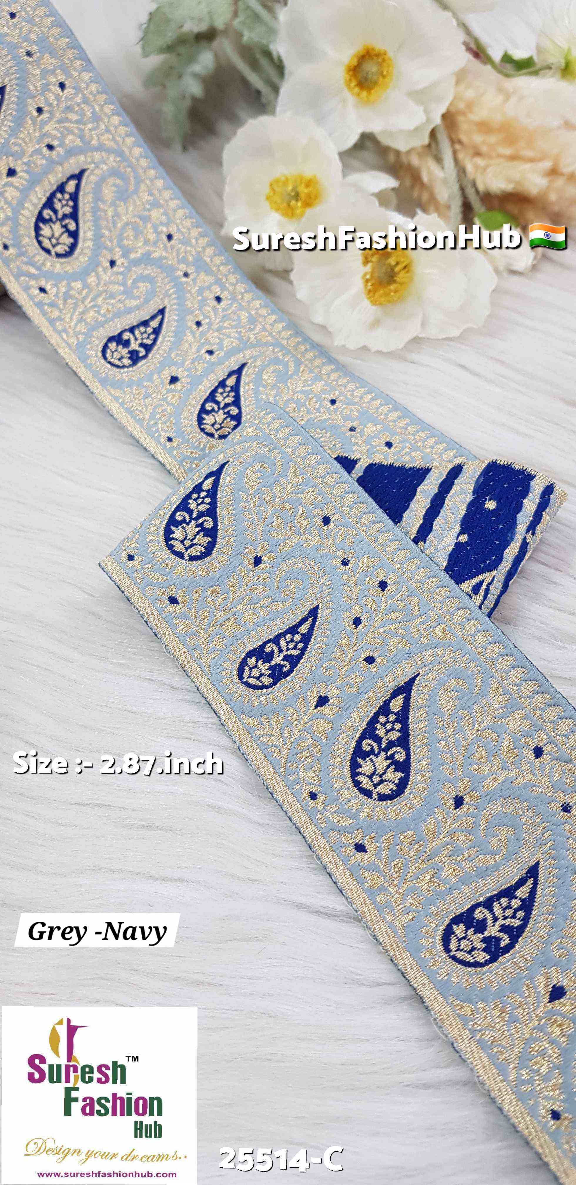 Grey-Navy Keri Floral Banarasi Lace