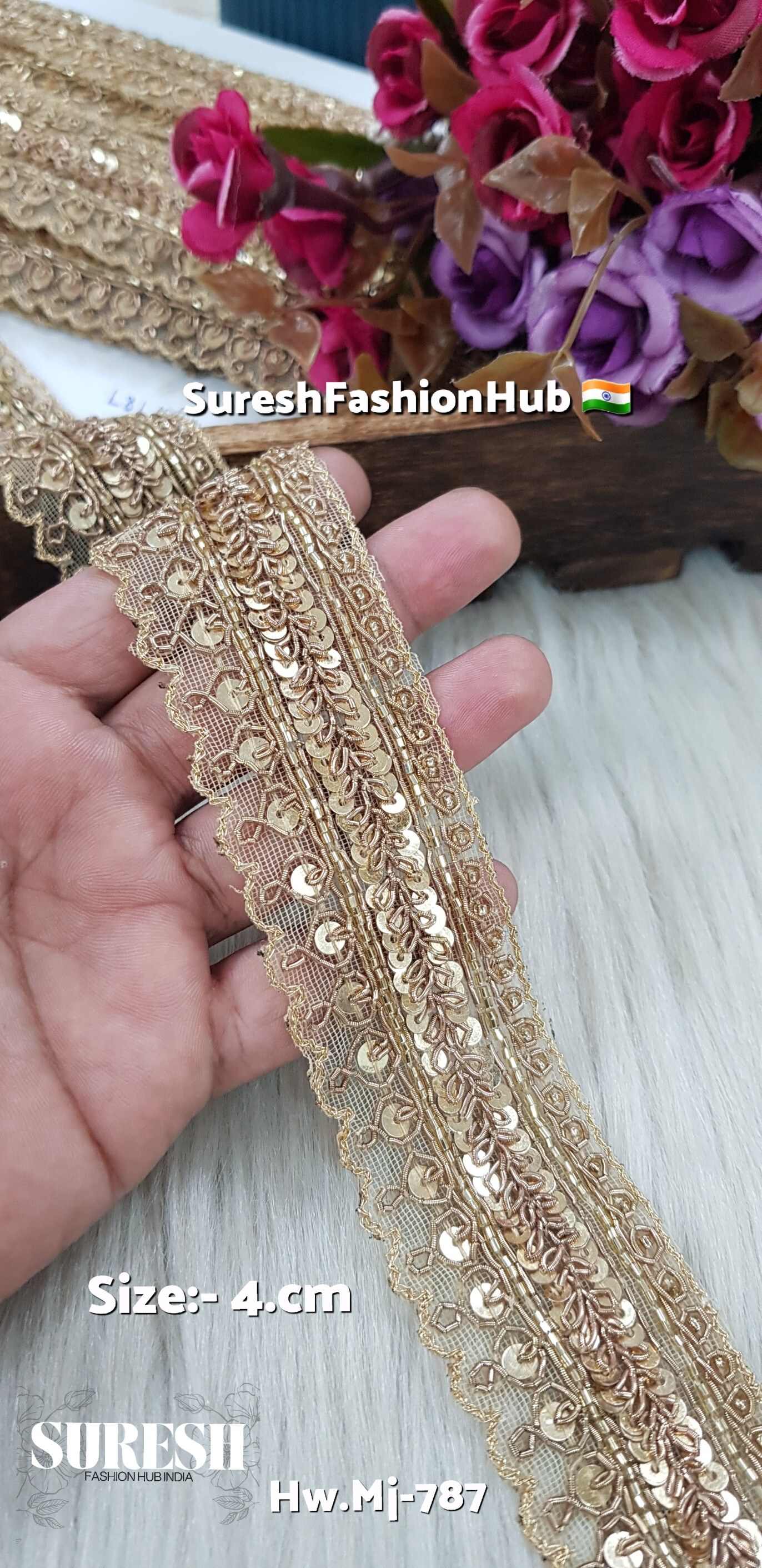 Antique Matt Sabyasachi Bloom One Side Scallop Handmade Zardosi Lace