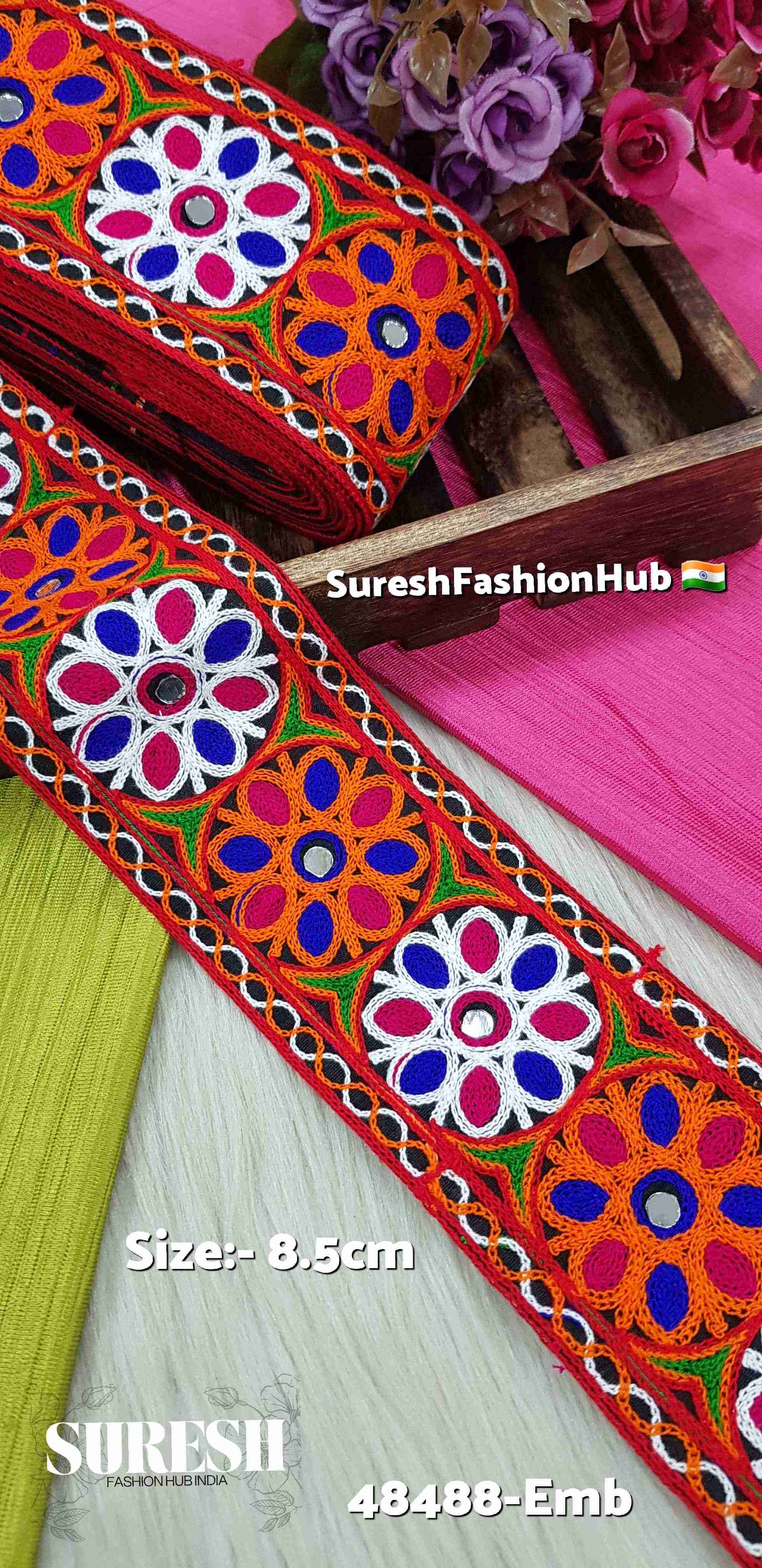 Navratri Garden Bloom Embroidery Lace – Multi Color | 48488-Emb