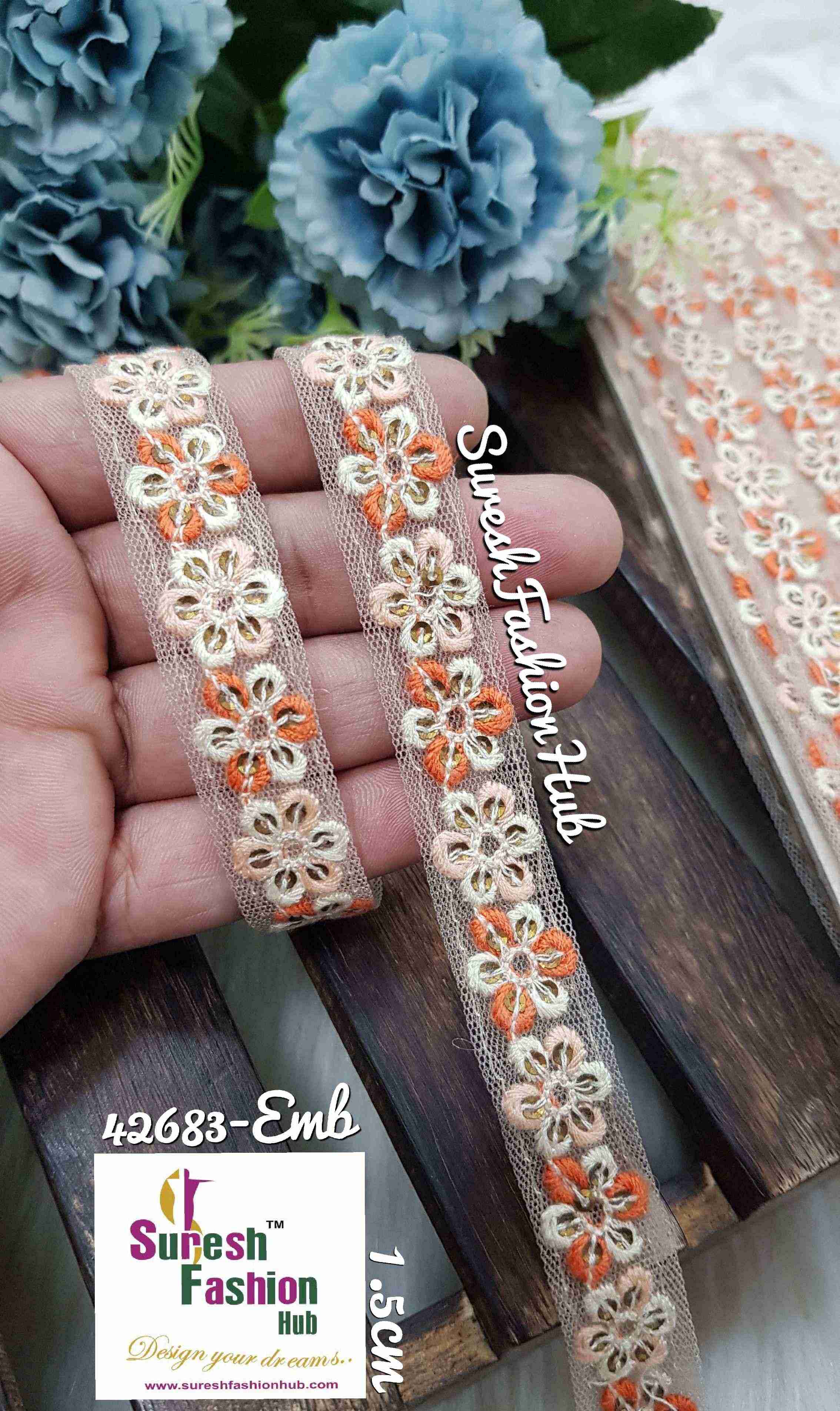 Colorful Threaded Flowerbed  On Net Embroidered  Trims