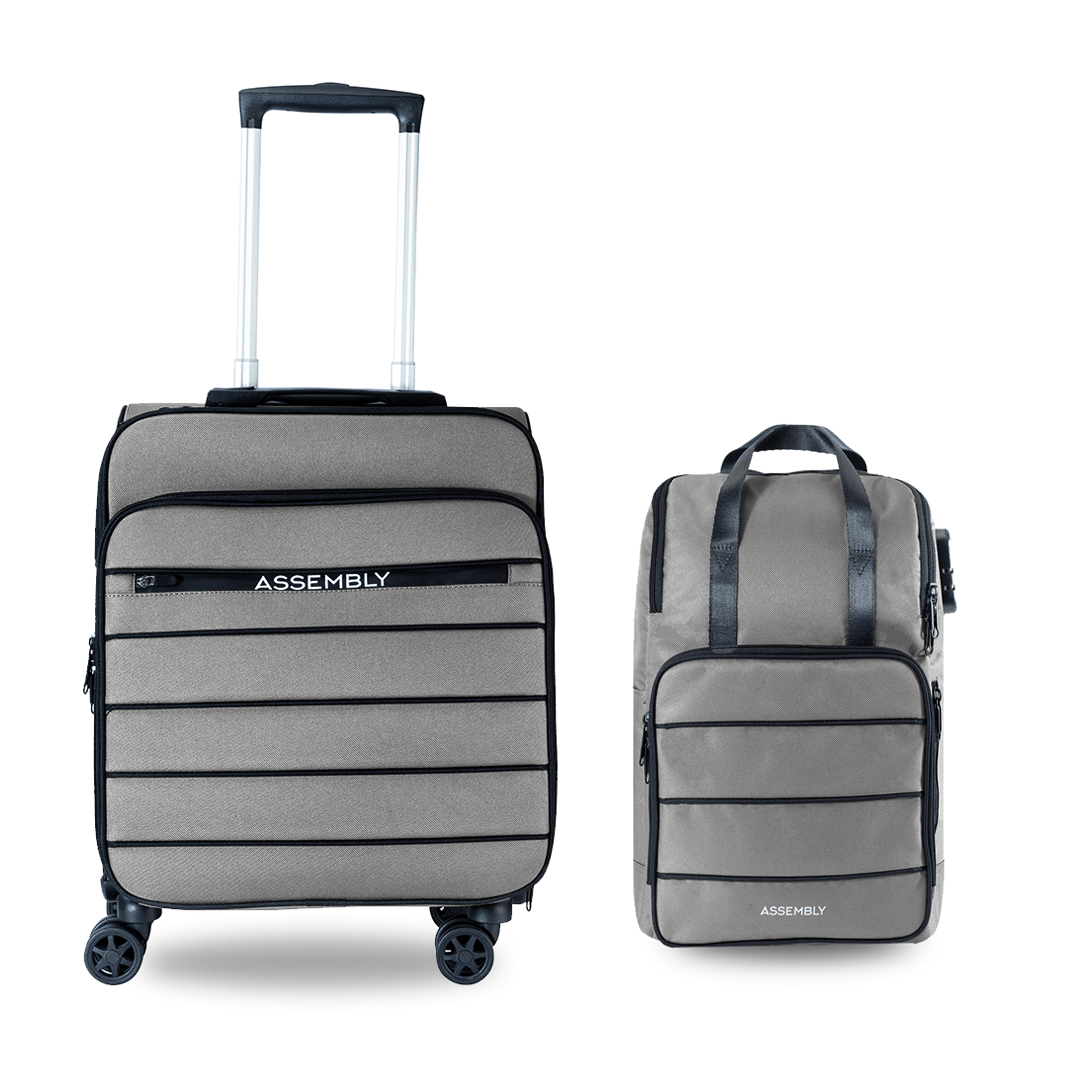 Combo: Grey Cabin Luggage Trolley and Laptop Backpack