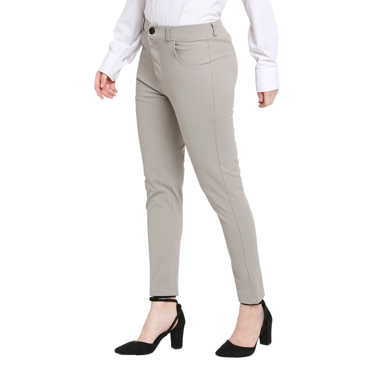 Smarty Pants women's cotton lycra ankle length pastel grey color