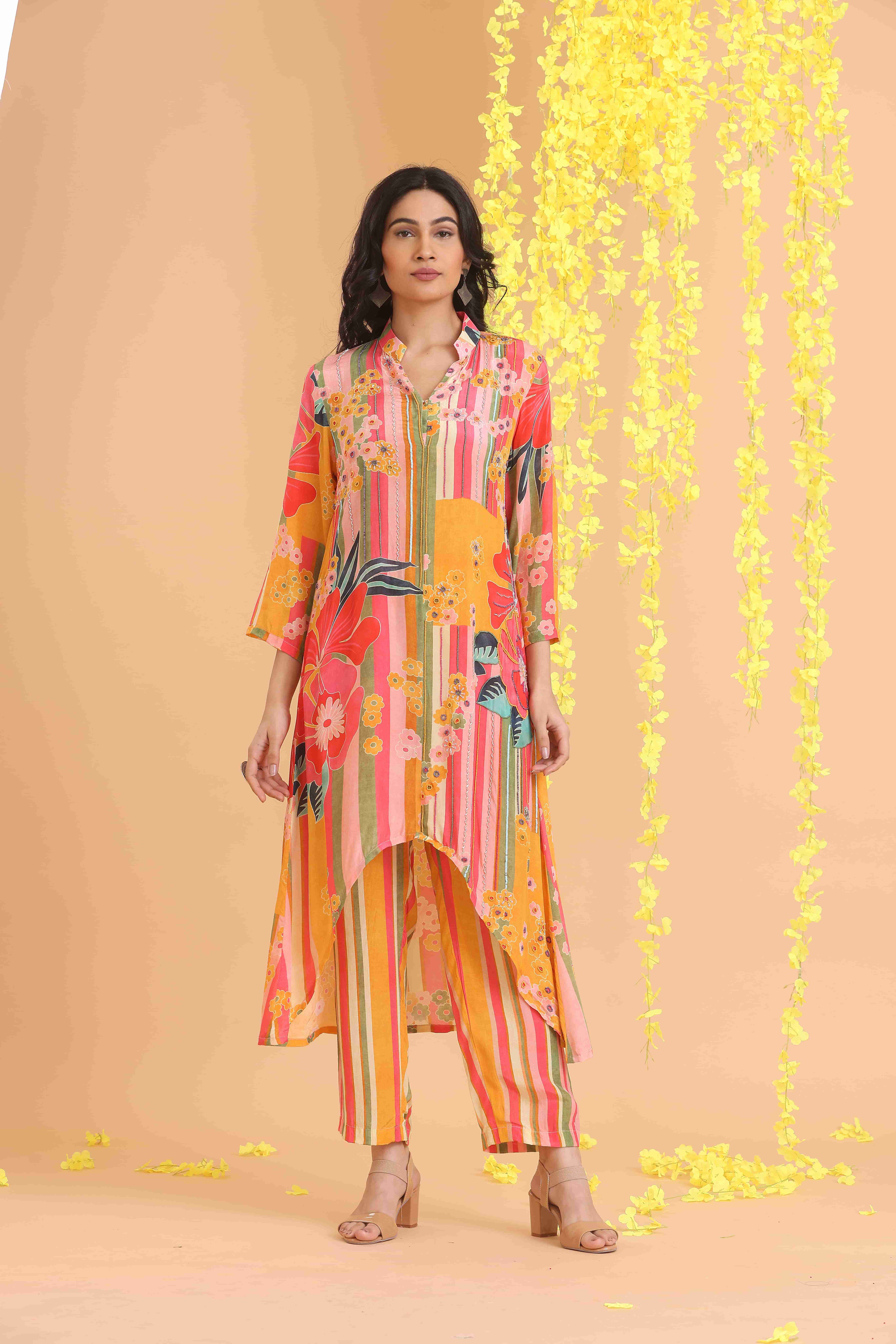 High Low Printed Kurta Set
