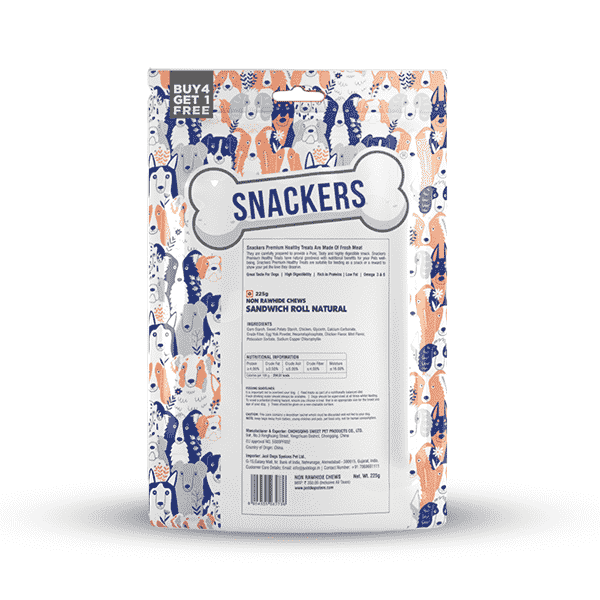 Snackers Non Rawhide Chews Sandwich Roll Natural - 225g