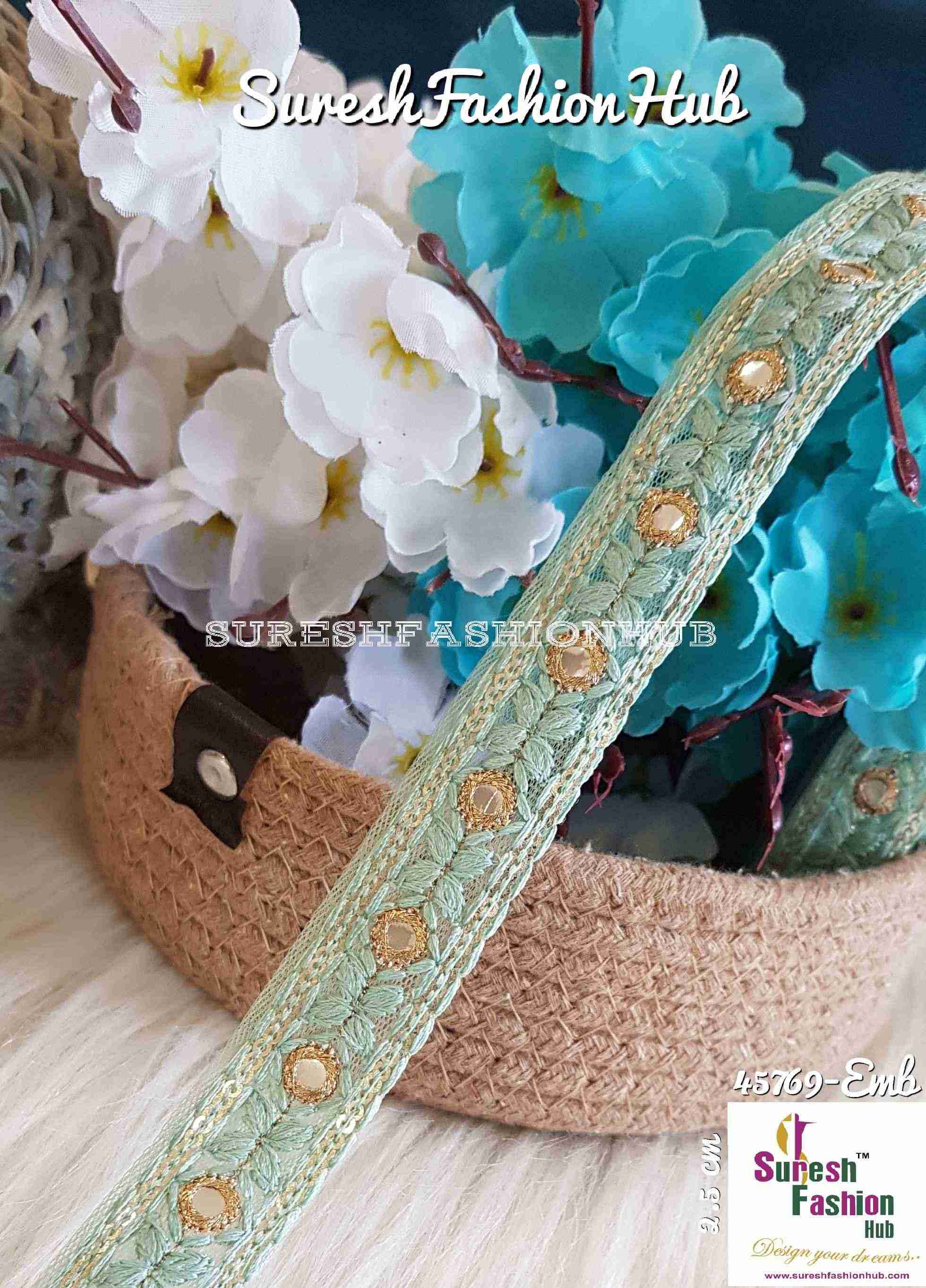 Mint Green Threaded Embroidery Trim
