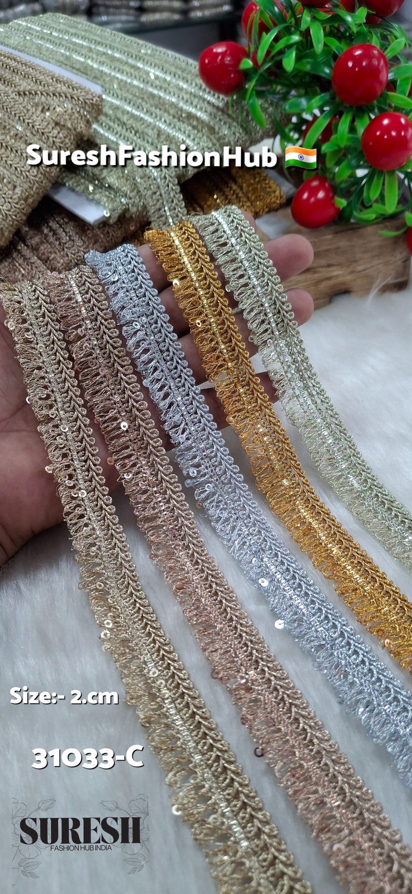 Rose Gold Jhalar Zari Sequin Fringe Lace – Design No. 31033-C