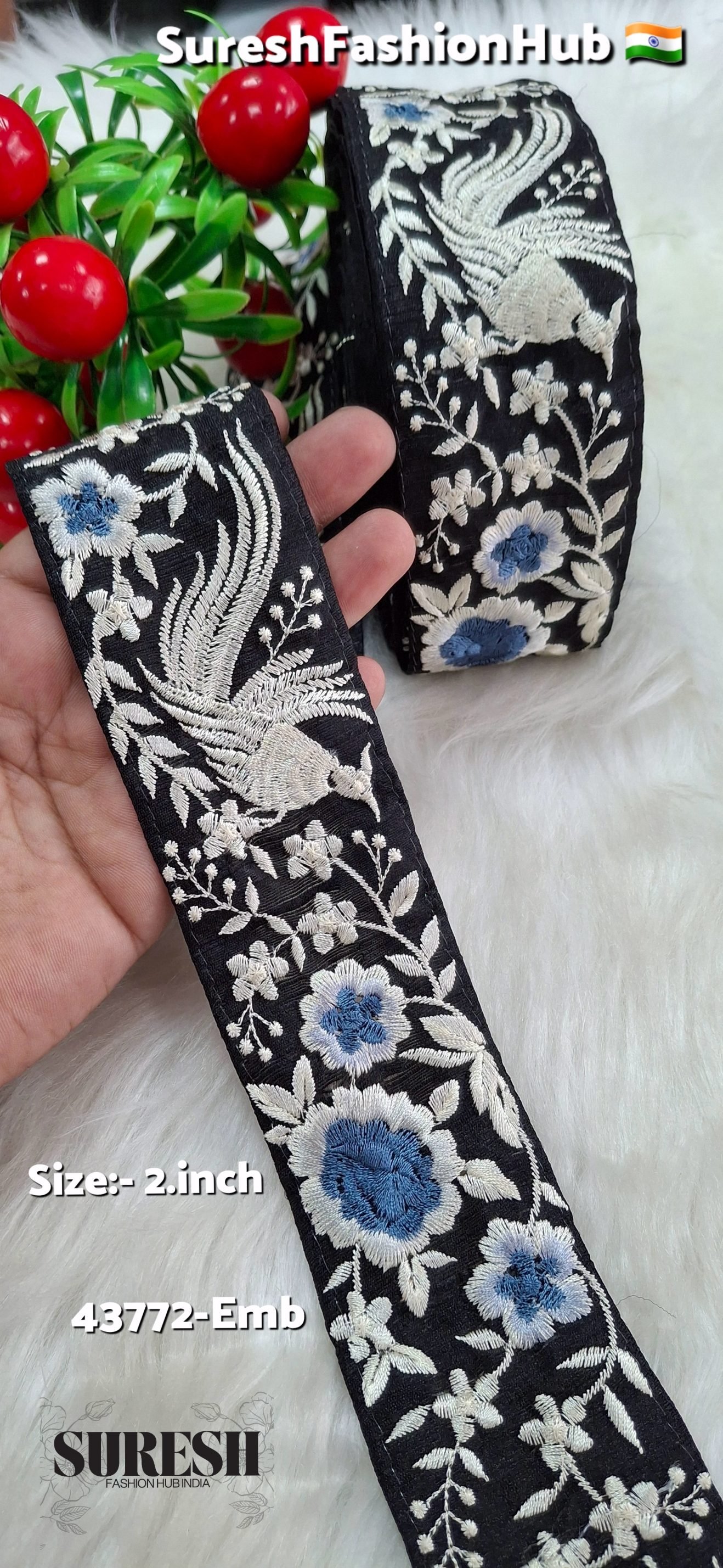 Sky Bloom Birdsong Embroidery Lace – Blue Thread
