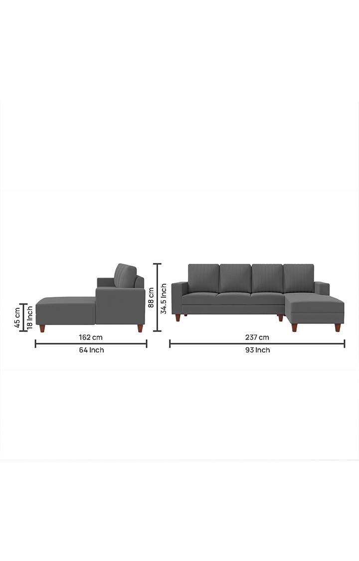 neudot Roman LHS Sectional Sofa for Living Room |6 Person Sofa|Premium Fabric with Cushioned Armrest | Solid Wood Frame|6 Seater in Graphite Grey Color