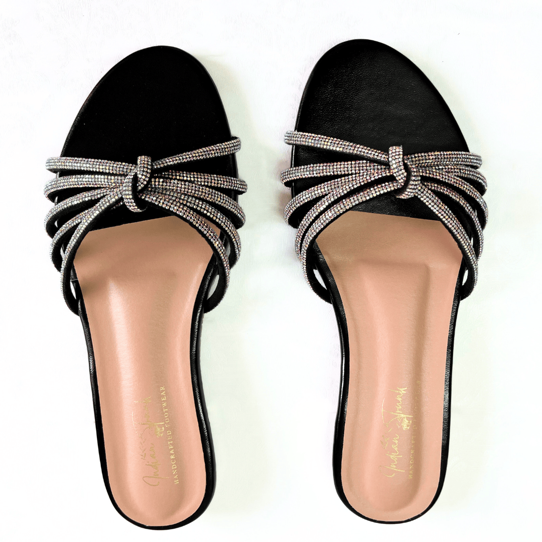 Jewel-Knot Strappy Sandals- Black