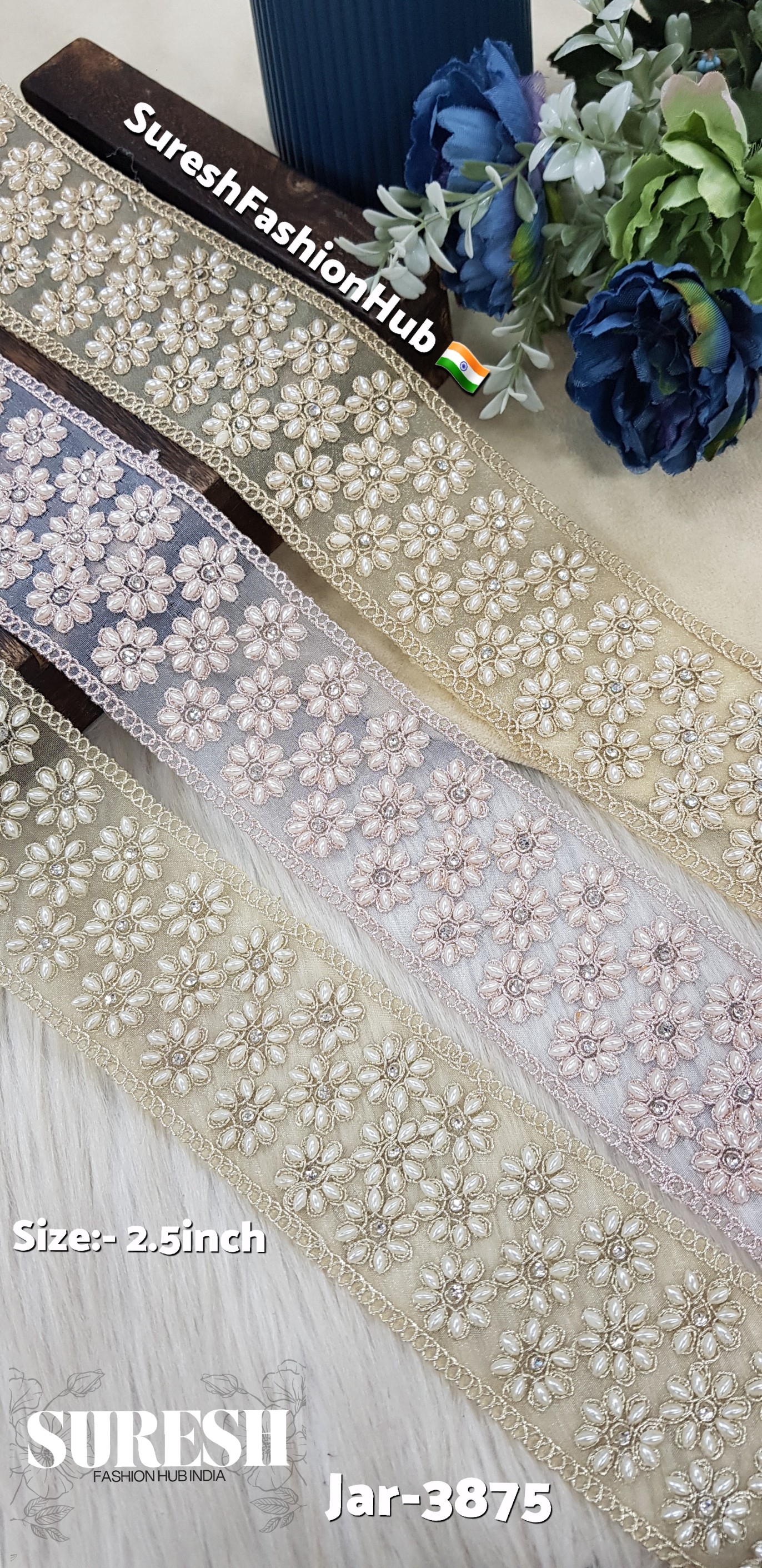 Floral Dori Pearl Diamond Cutwork Lace