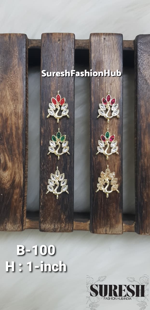 Silver Peacock Meenakari Stone Shank Button – B-100