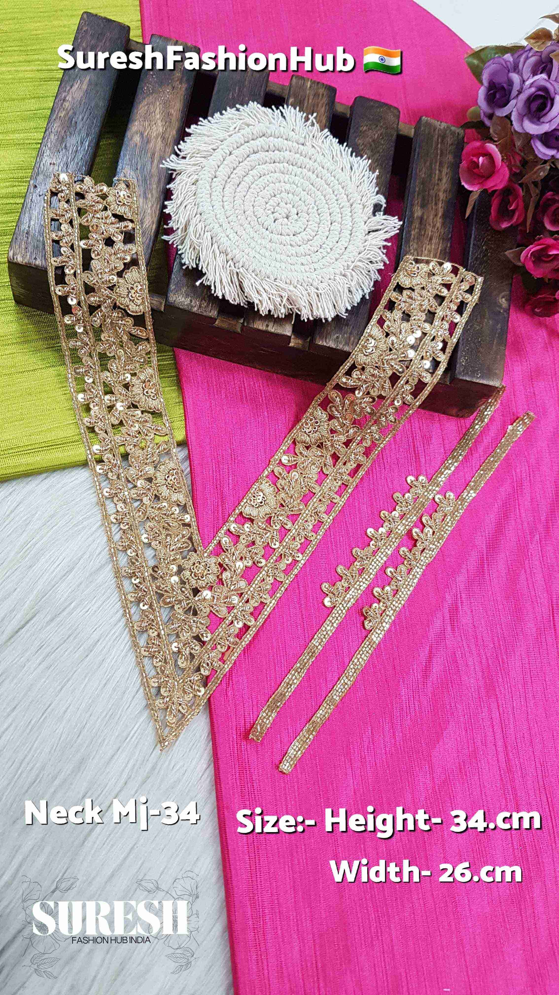 Golden Bloom Straight Cut Neck & Sleeve Set – Mj-34