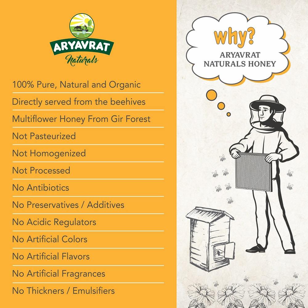 Aryavrat Naturals Organic-Raw Honey 500 Gram I 100% Pure Organic and Natural