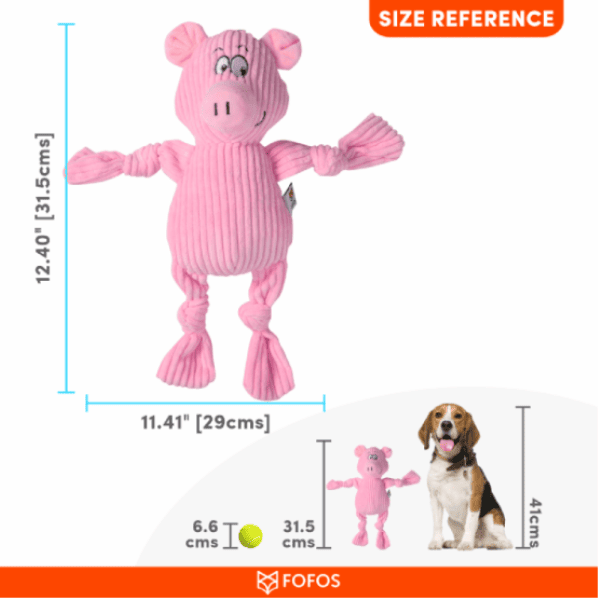 Barkbutler x Fofos Fluffy Pink Pig Stuffed Soft Squeaky Plush Dog Toy