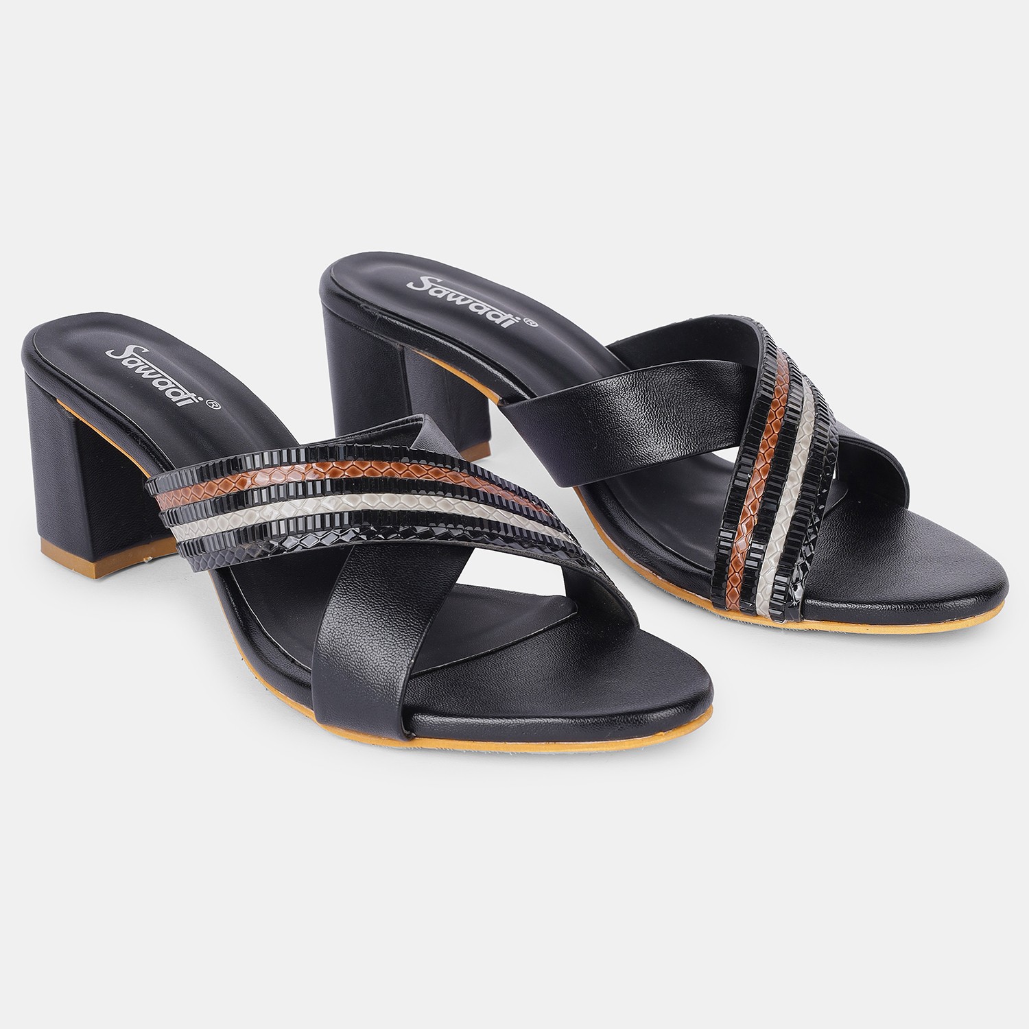 Elegant Sawadi Black Block Heel Sandals for Women - Shop Stylish Party & Occasion Heels at Sawadimart