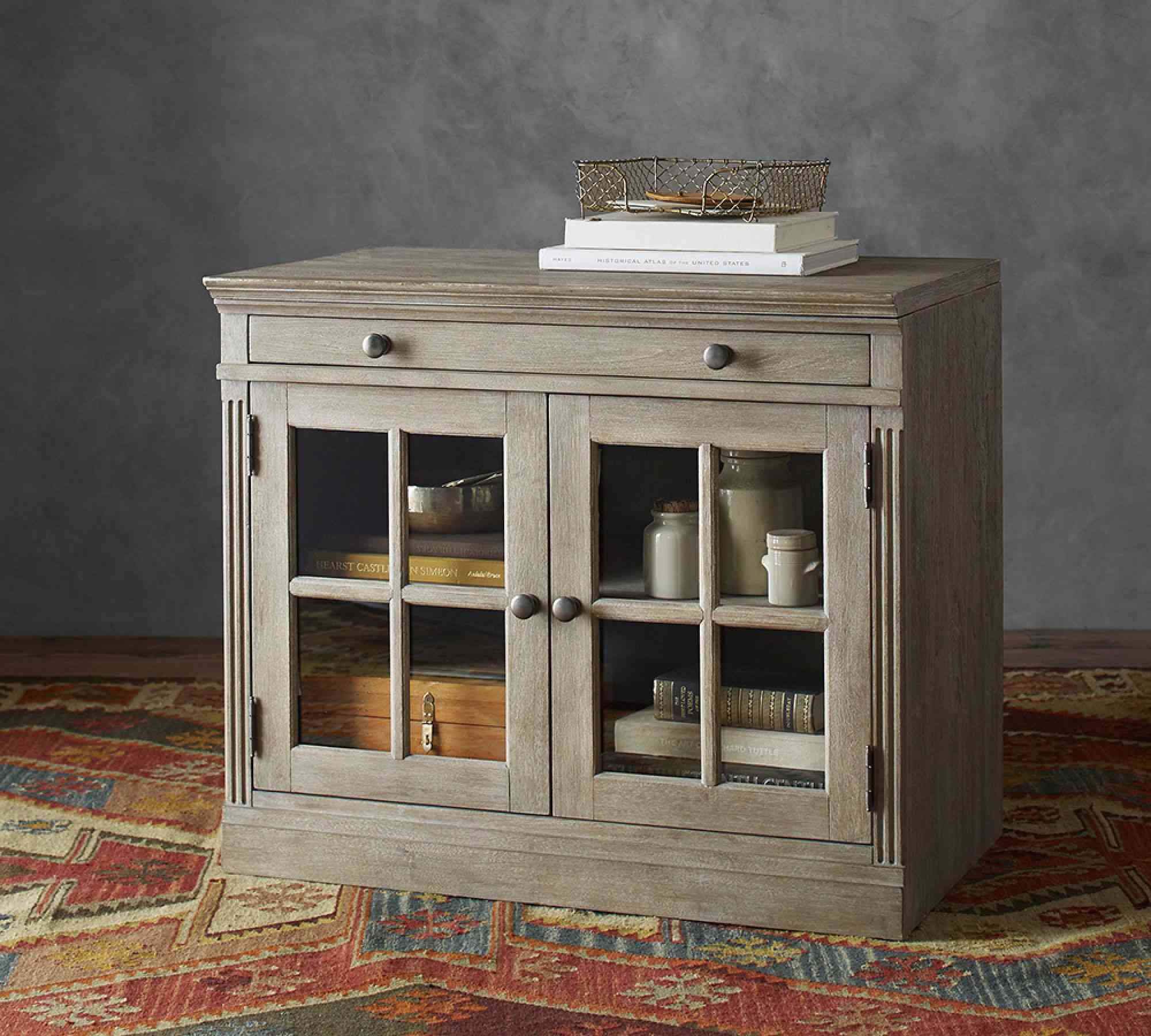 Livingston 35" Glass Door Cabinet with Top, Gray Wash