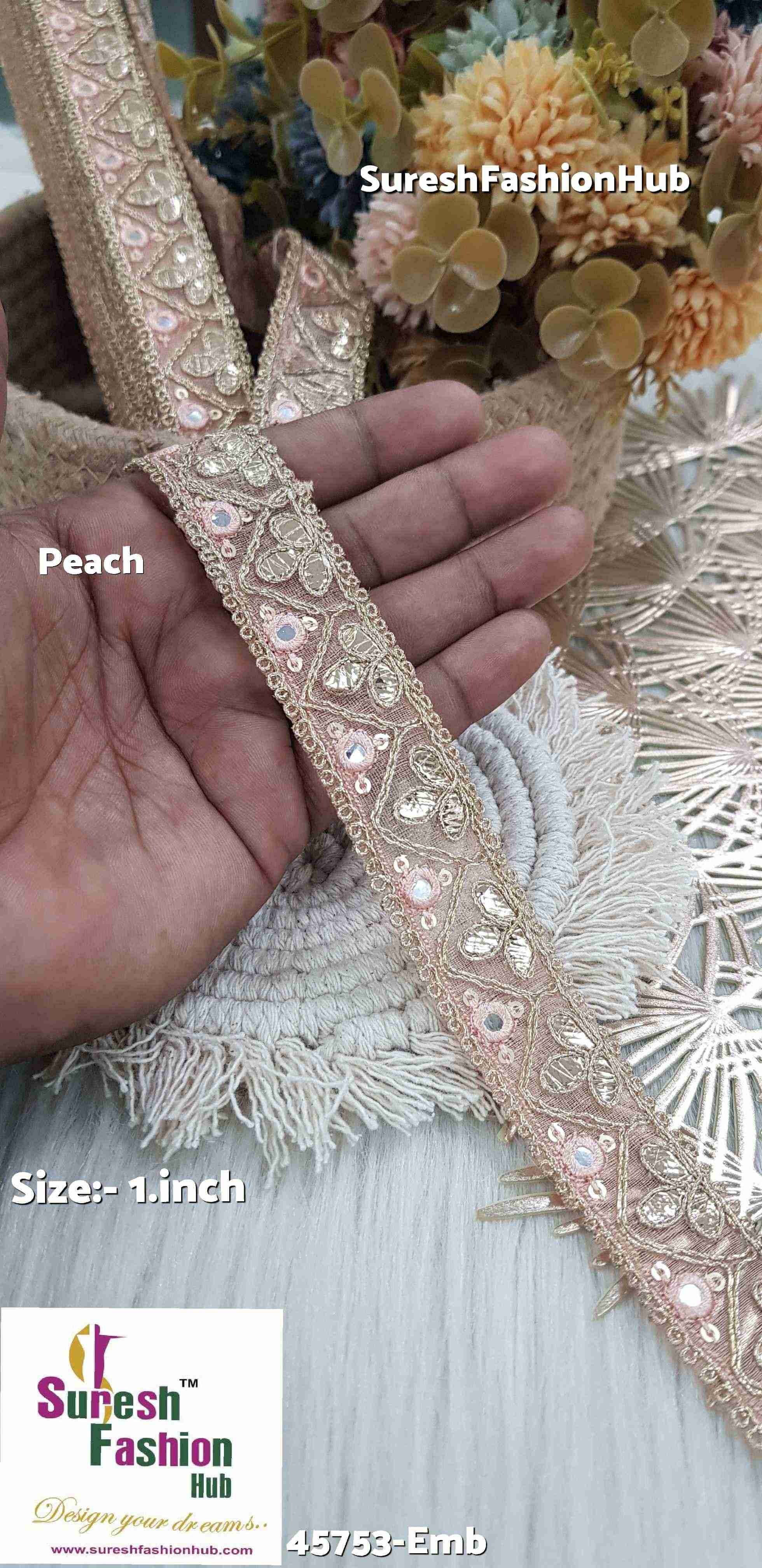 Glimmering Gota and Mirror Embroidered Peach Organza Lace