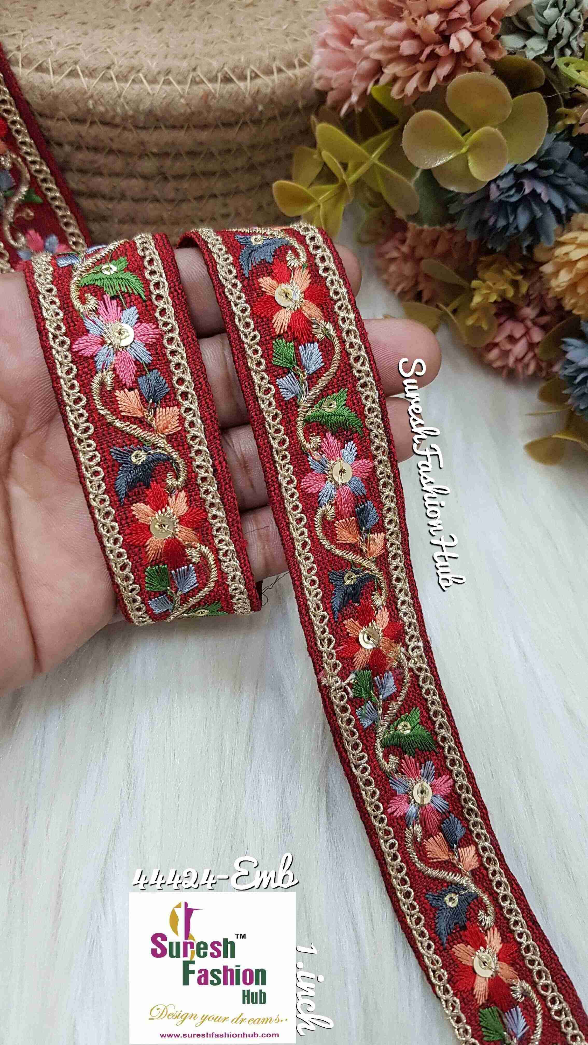 Mosaic Threadwork Zari Maroon Embroidery Borders