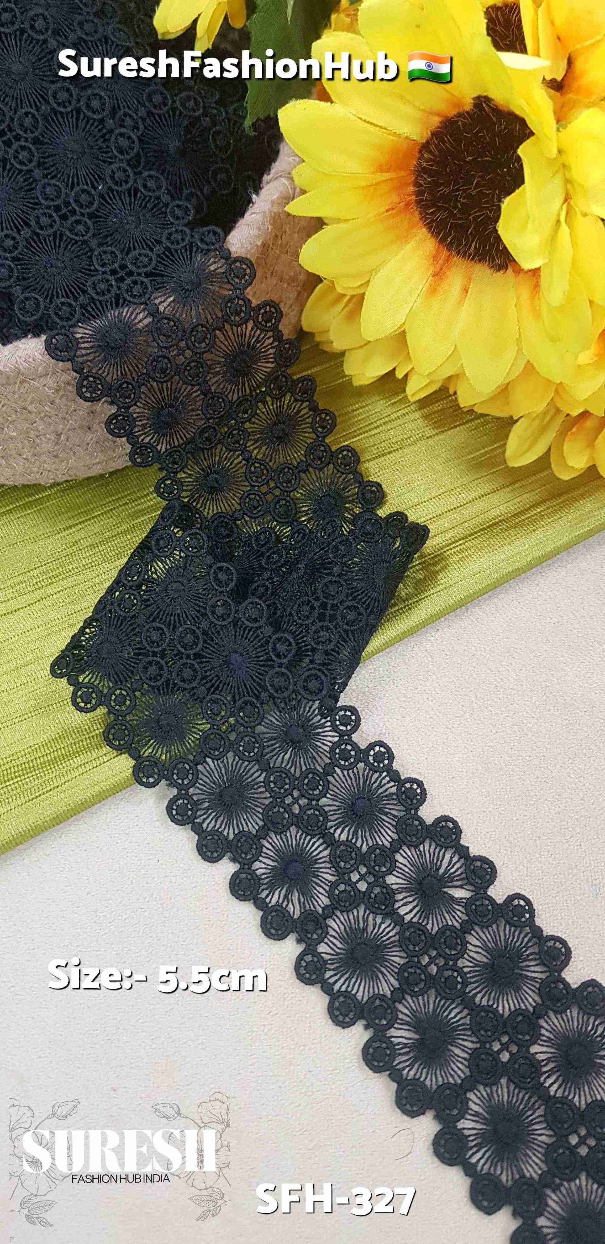 Black Circle Floral Imported Net Lace