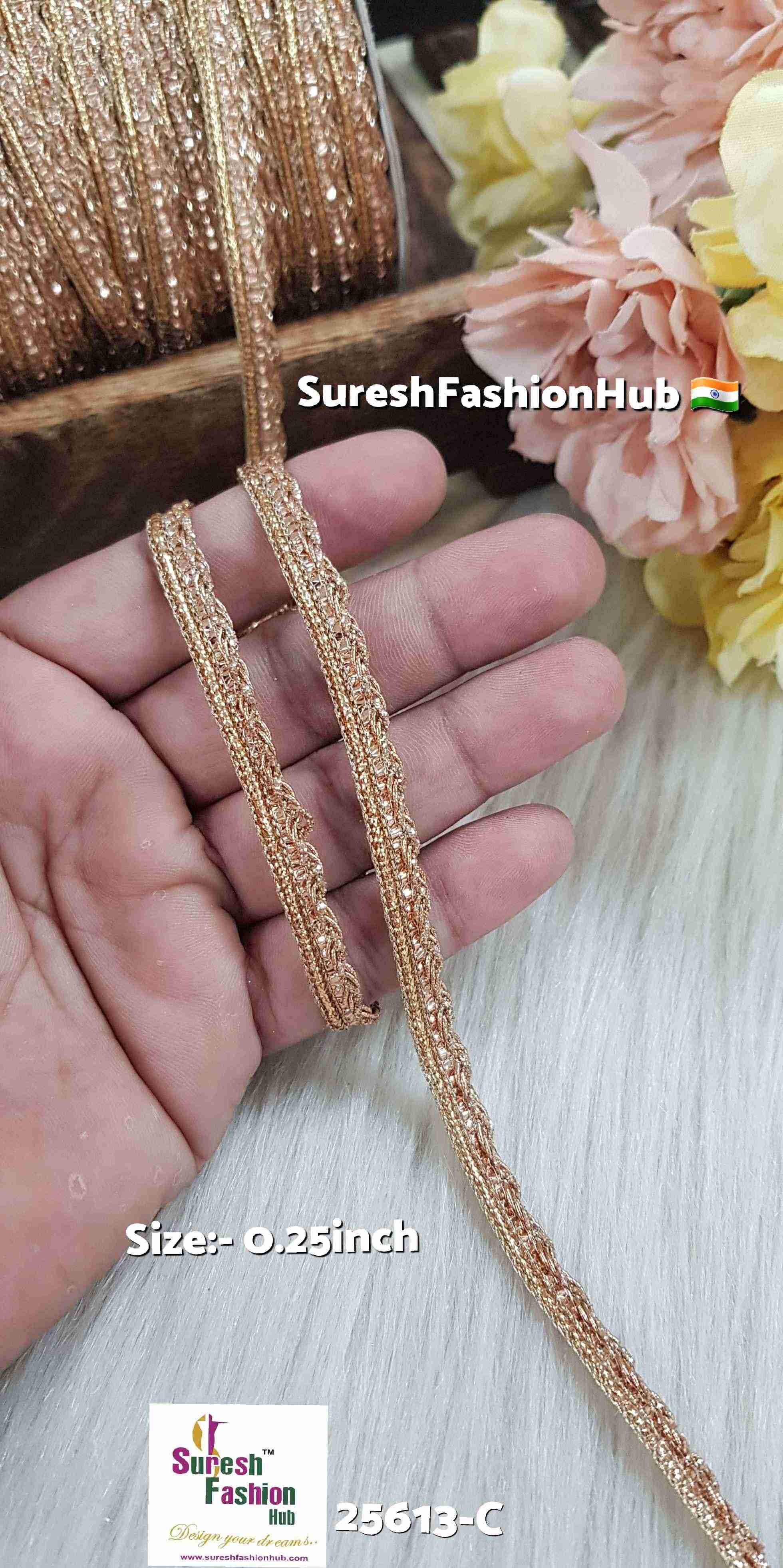 Rose Gold Zari Jhalar Dori Lace