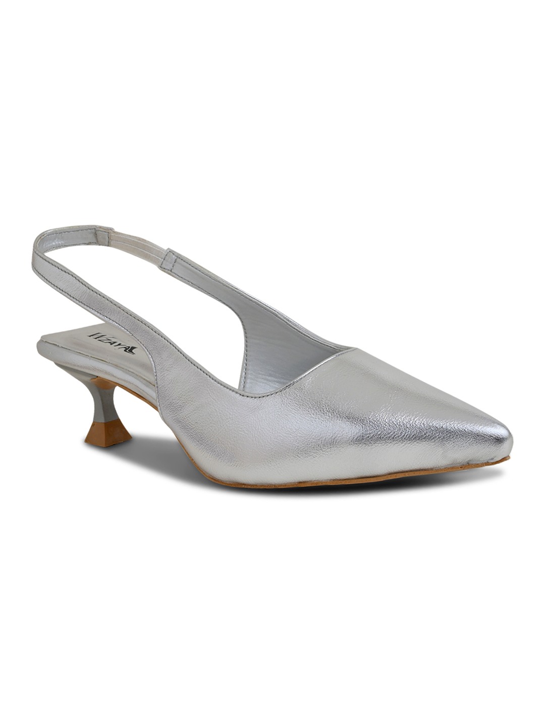 Shining Silver Pointed-Toe Slingback Heels