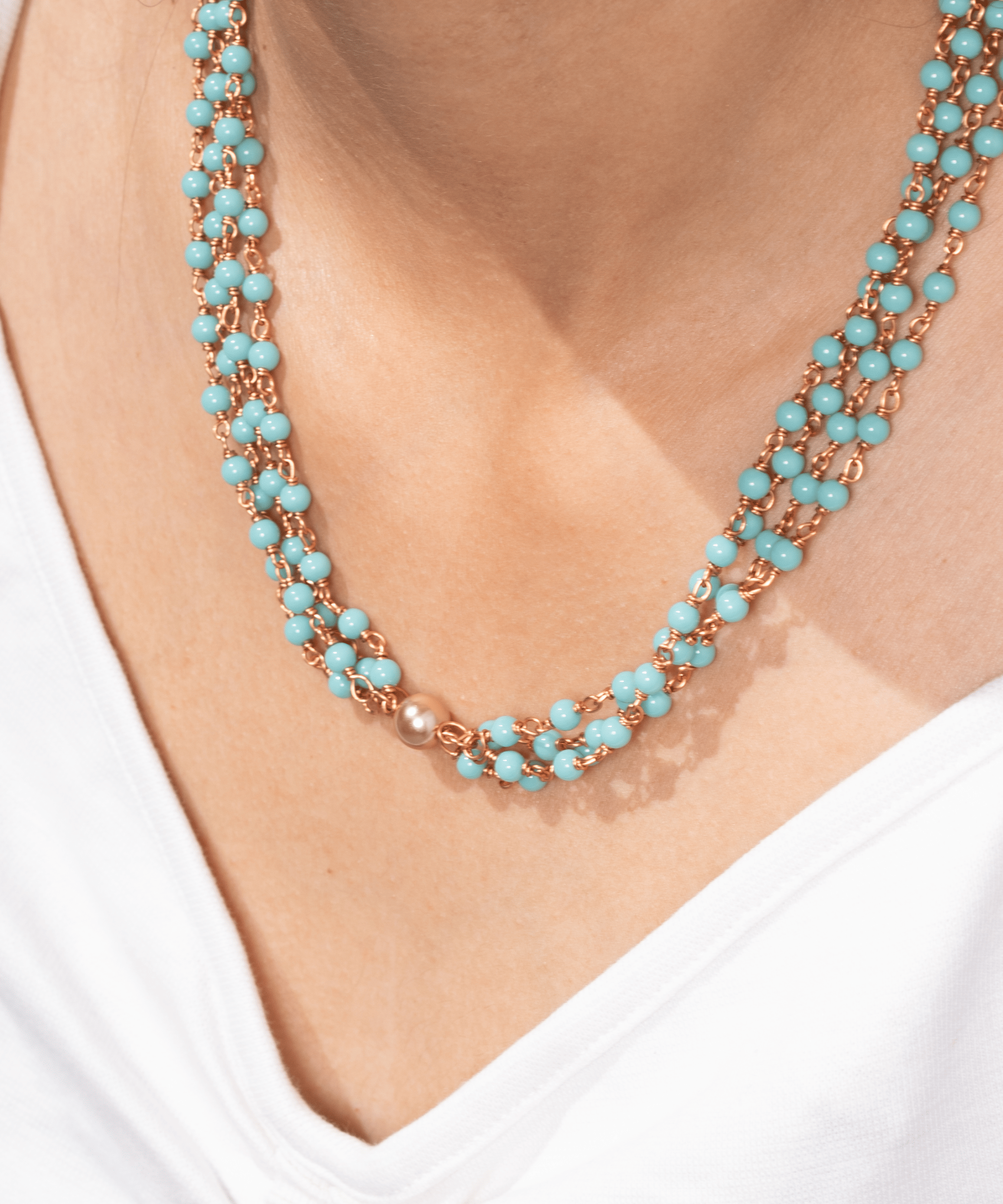 Multi-layered pearl centered beaded neclace