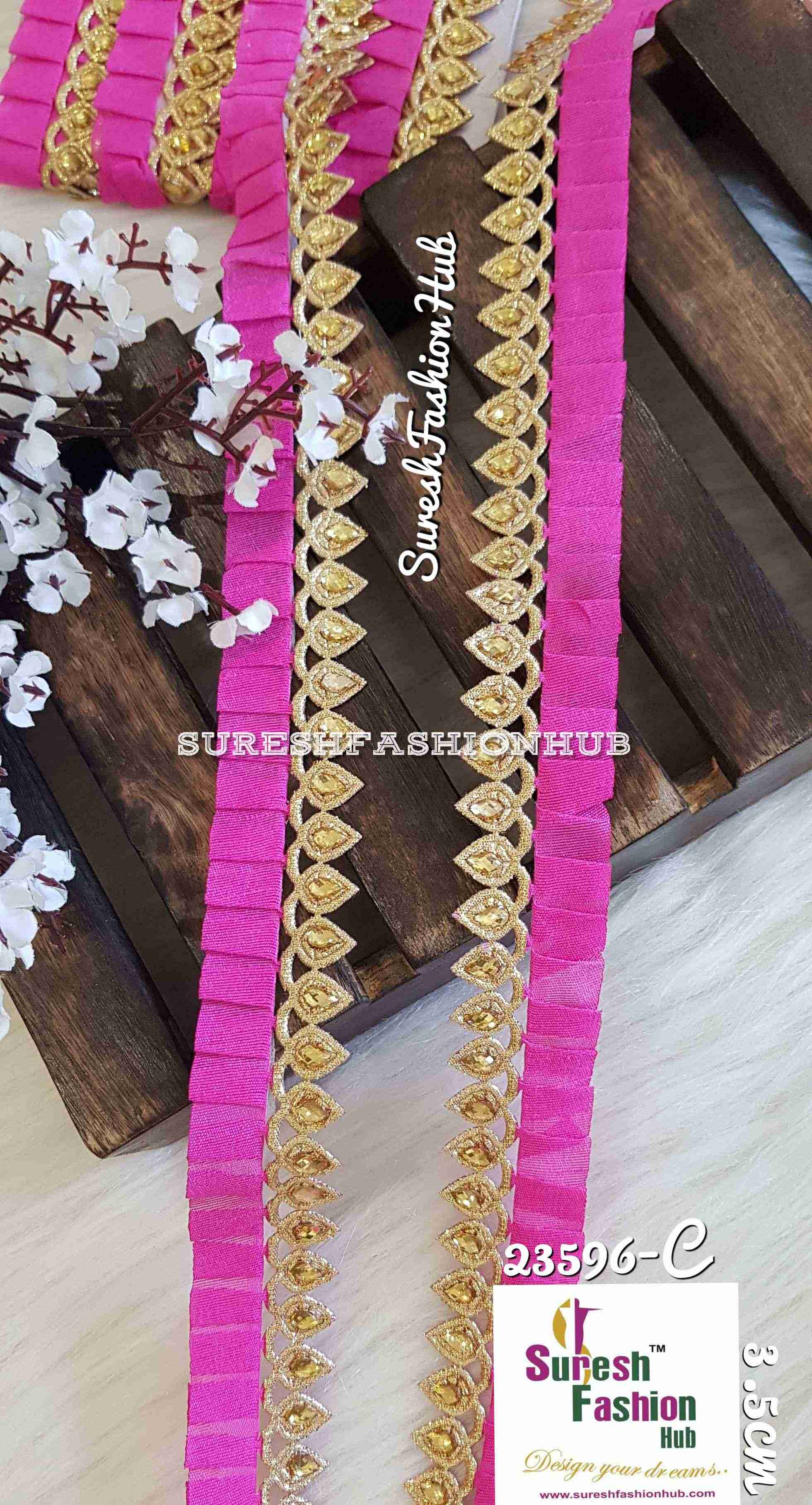 Poppy Pink Leafy Designer Trim