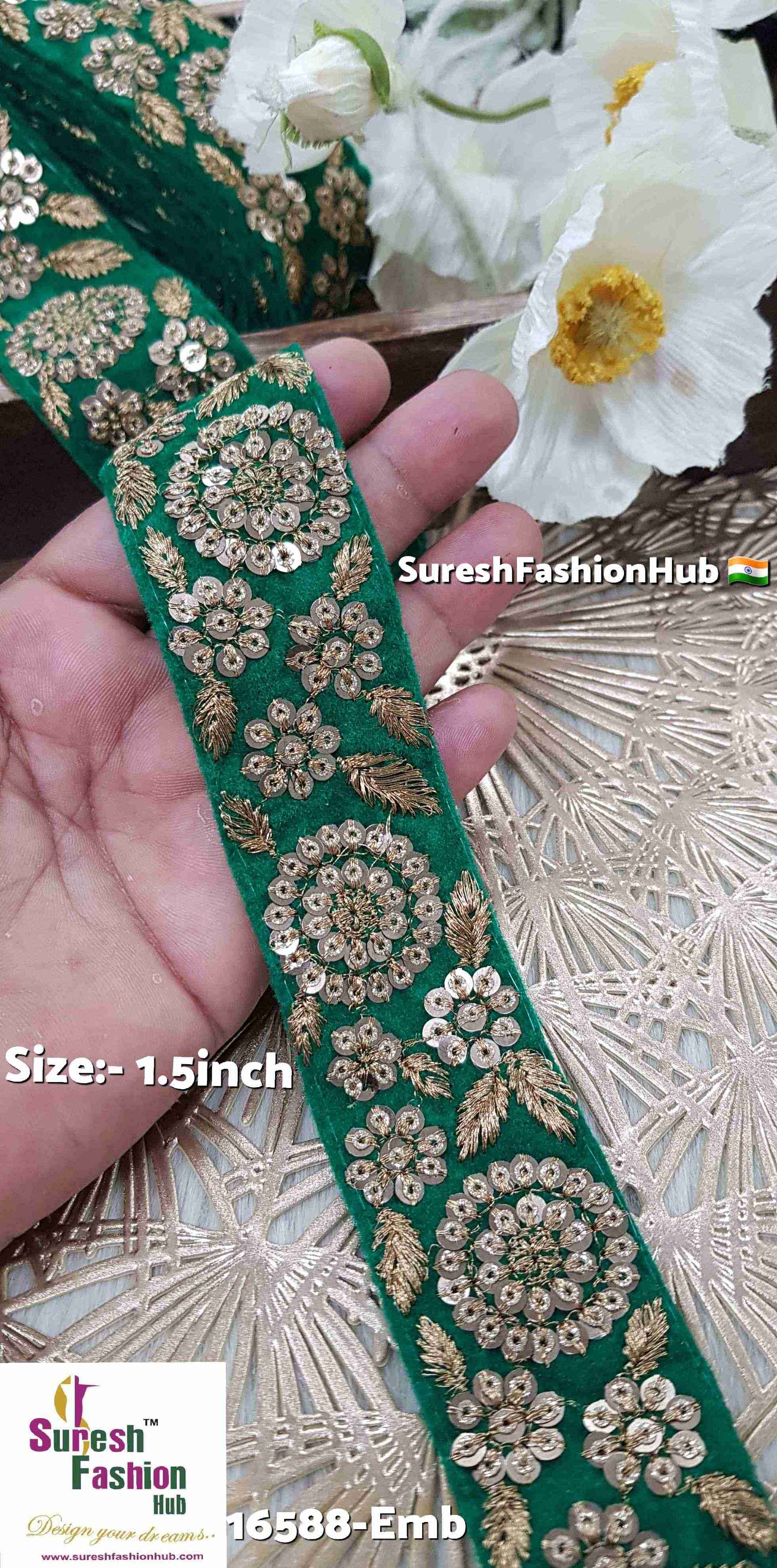 Green Velvet Bloom Sequin Border