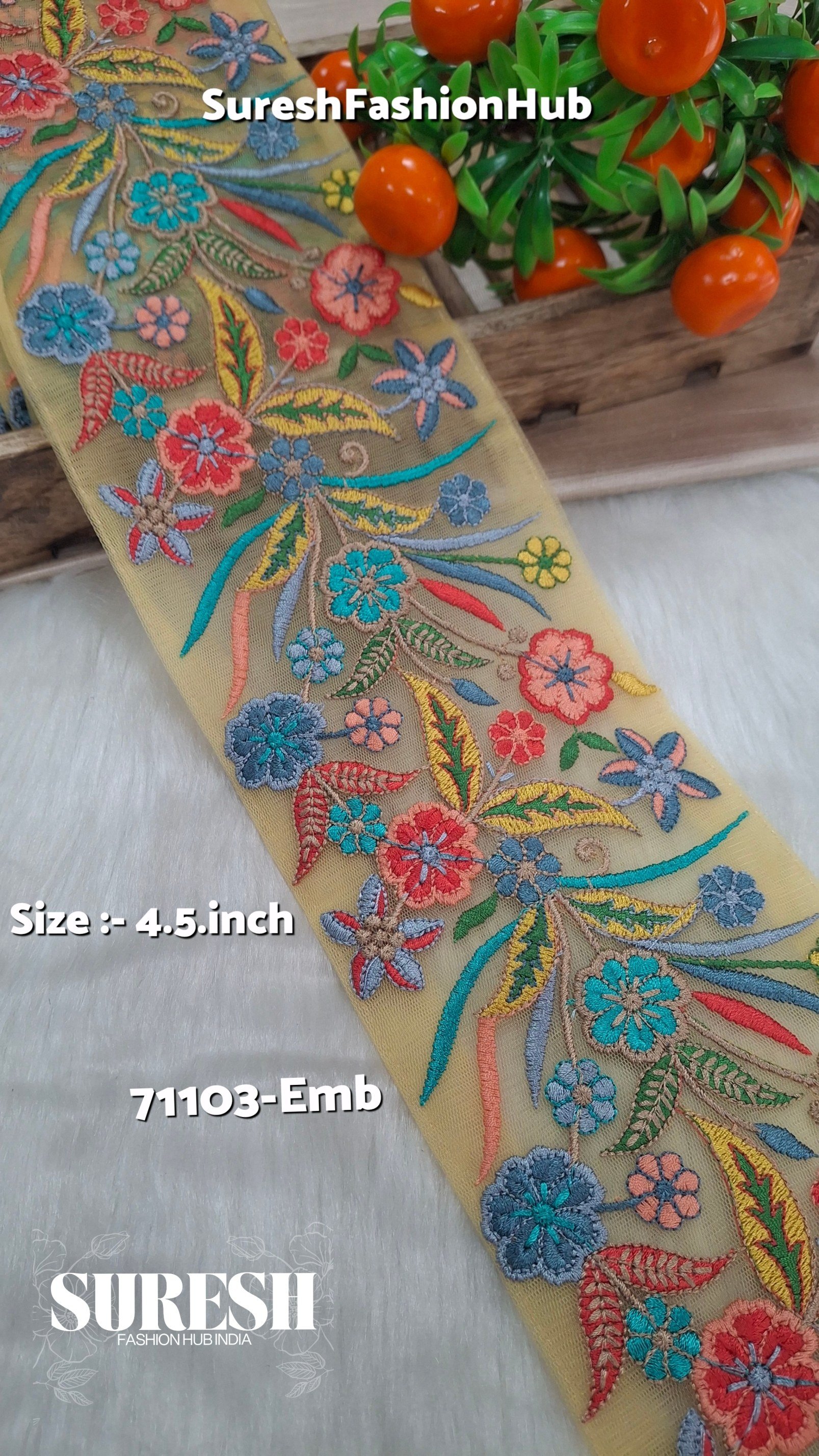 Lemon Multi-Thread Floral Net Border – 71103-Emb