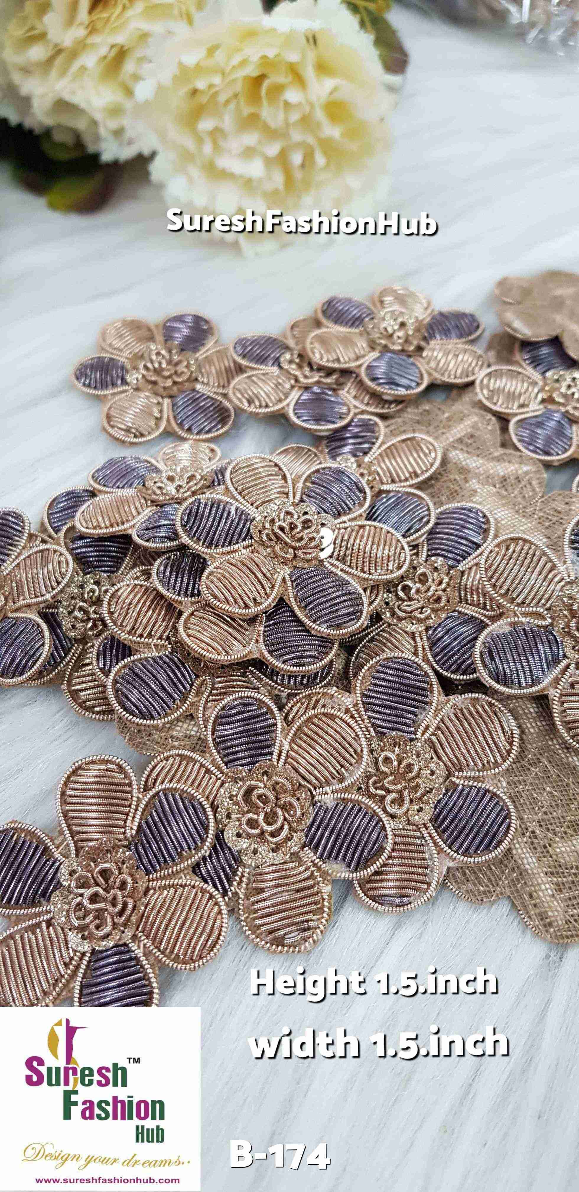Golden Grey Blossom Handwork Patch