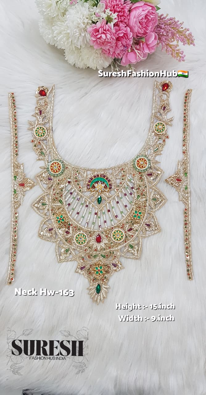 Gold Royal Handmade Zardosi Meenakari Cutwork Neck