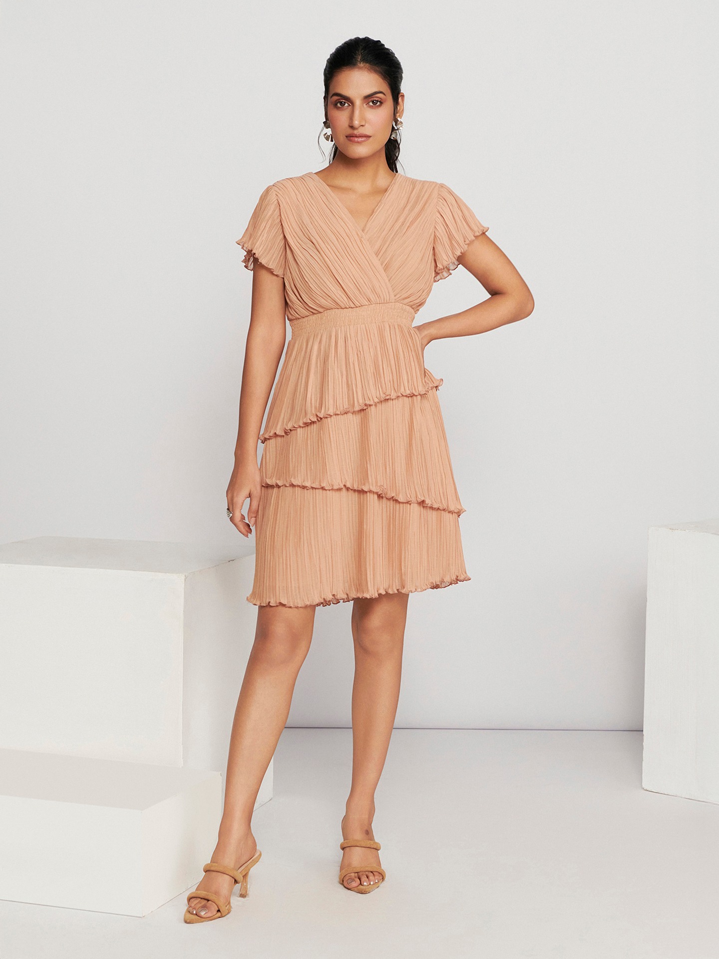 Peach Fashion Flair Short Dress