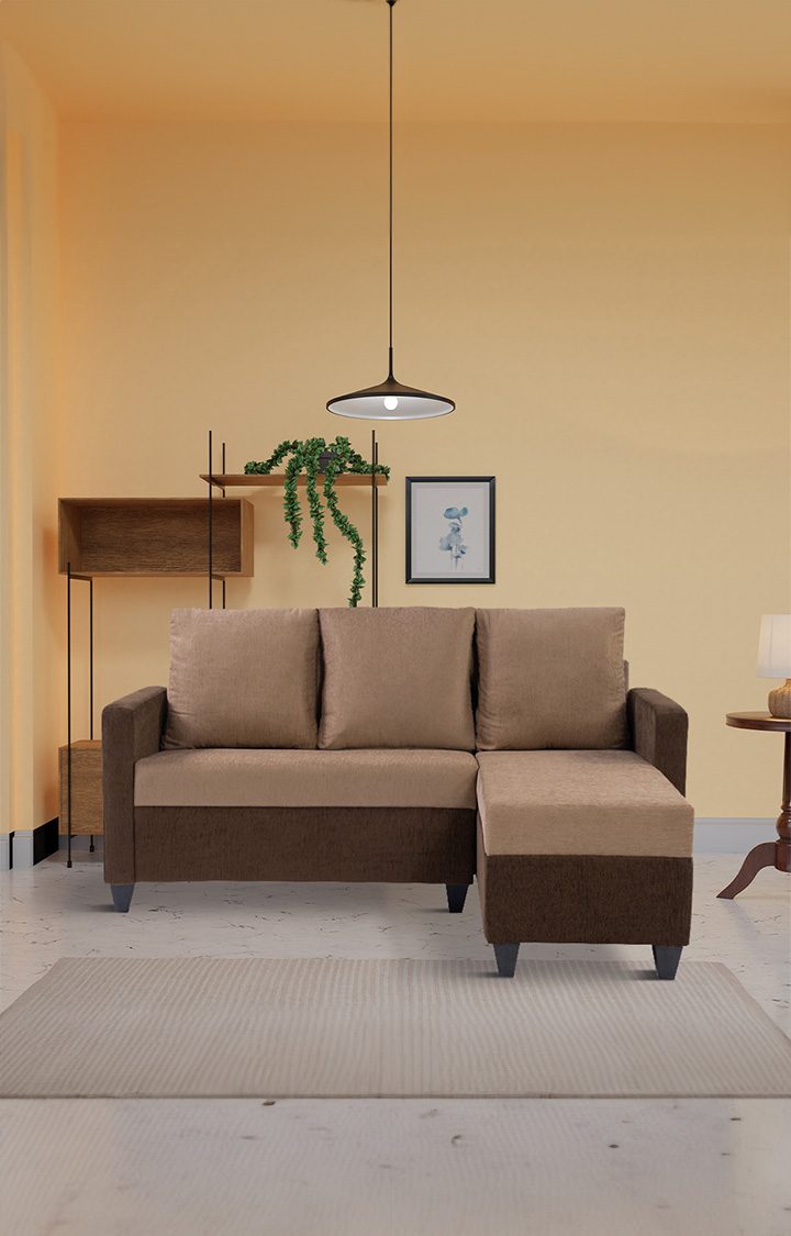 neudot Saya LHS Sectional Sofa for Living Room |4 Person Sofa| Premium Fabric with Cushioned Armrest | 12 Months Warranty| Solid Wood Frame| 4 Seater in Saya Duo Brown Color DIY(Do-It-Yourself)