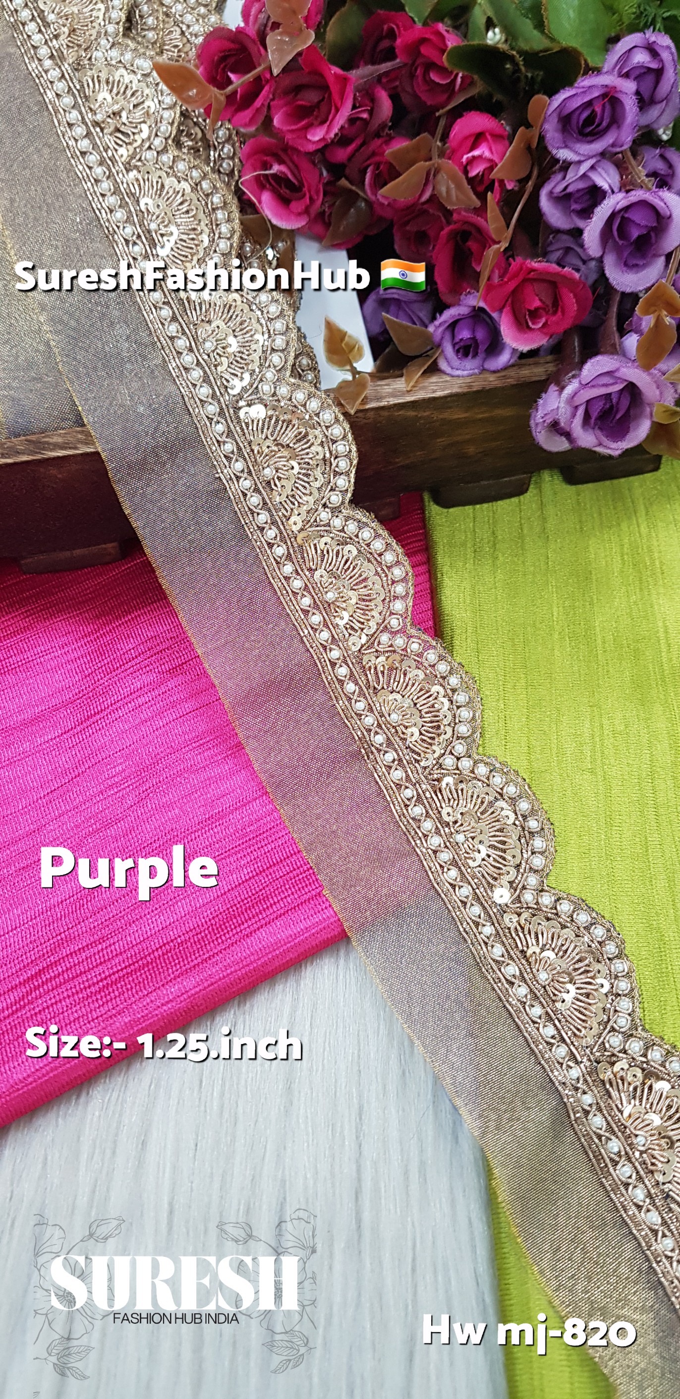 Mj-820 Purple Handmade Zardosi Organza Lace