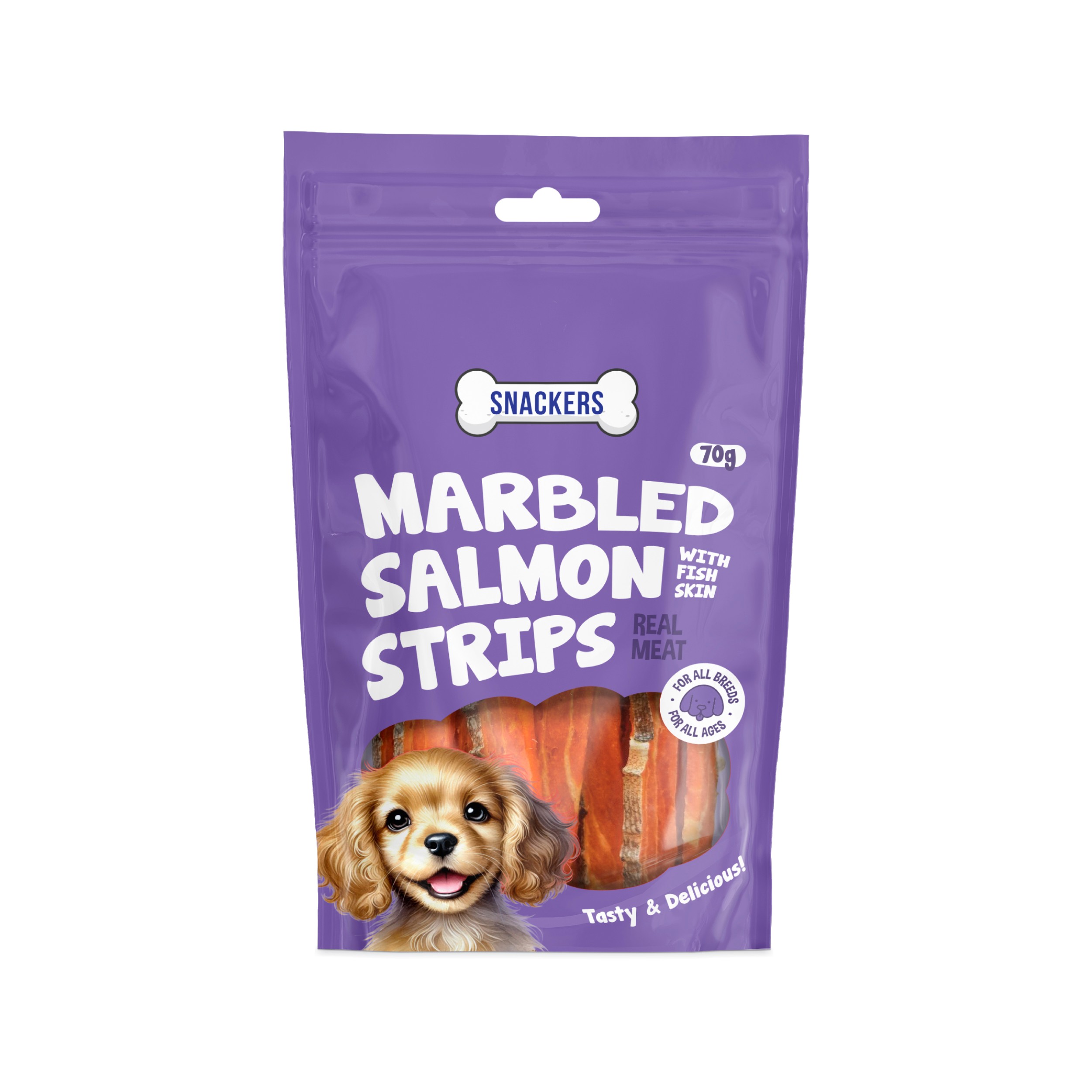 Snackers Marbled Salmon Strips (With Fish Skin) 70G CL – (Best Before Dec’26)