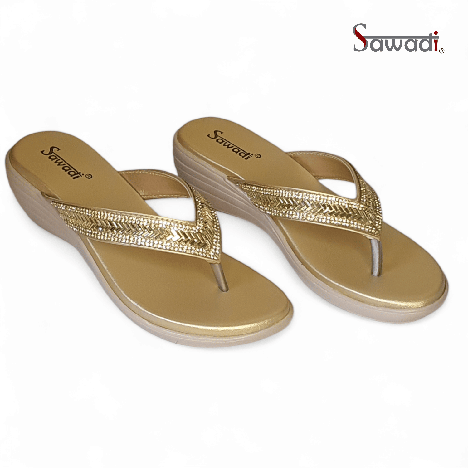 Golden Embellished Wedge Flip-Flop Sandals for Women – Ethnic & Casual Wear