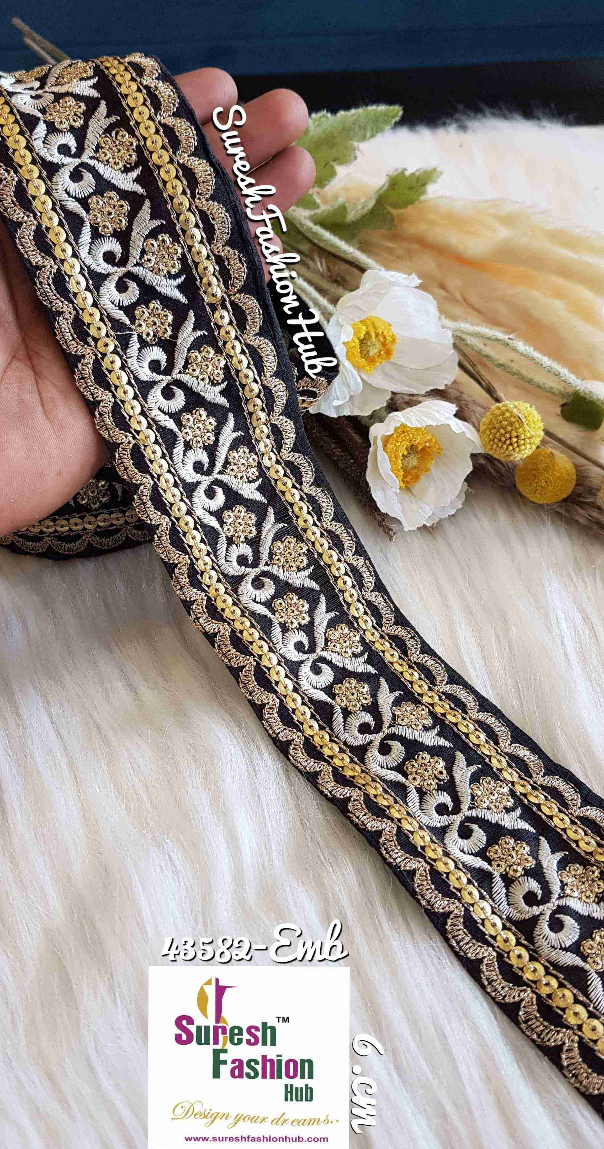 Indian Laces Embellishments Embroidery Saree Border Wholesale Silk Crafting Sewing Decorative Designer Ribbons #Blackborder  #Fancylaces #Decorativetrims #Embroideredborder #Sewingtrims #テープ #minne #lndianlaces #Sareeborder #アニー都城 #pasamanerías #pasamaneriasbordadas #Embellishments #可愛いマスク #Embroiderytrimmings #アクセサリー