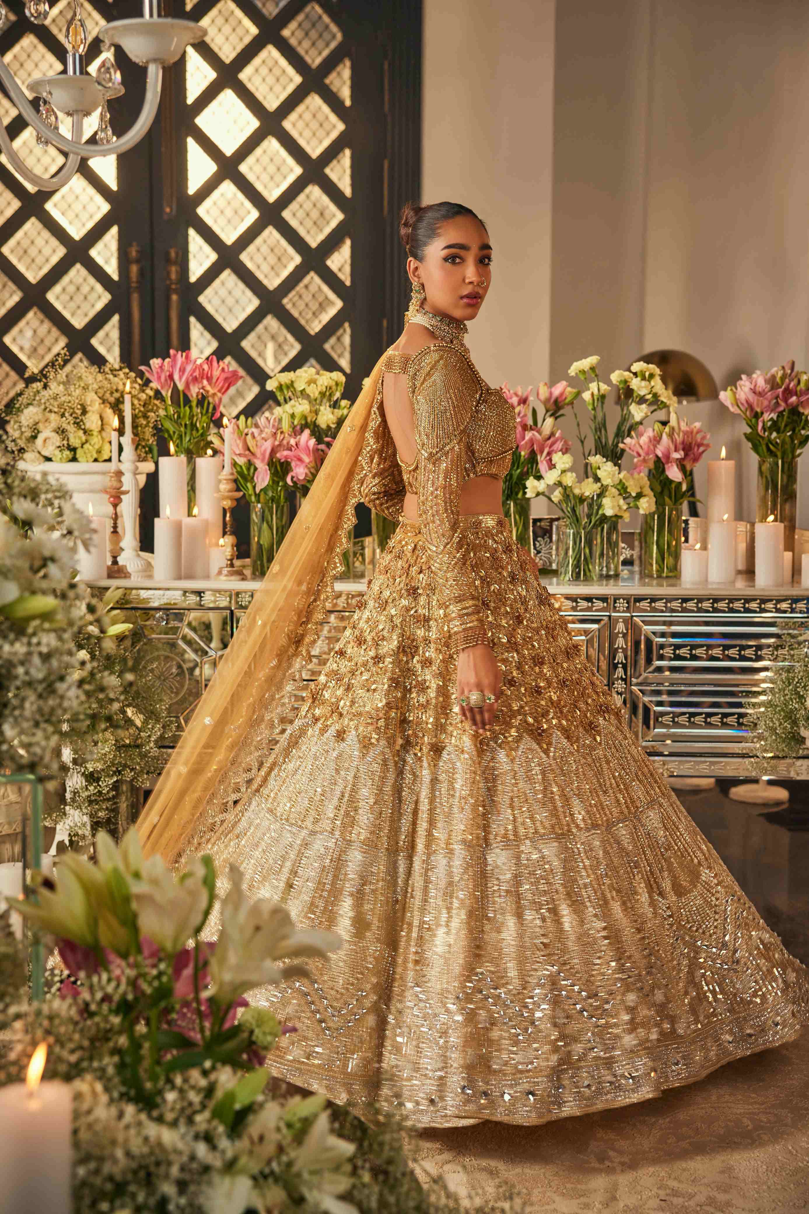 Ombre Gold & Silver Lehenga