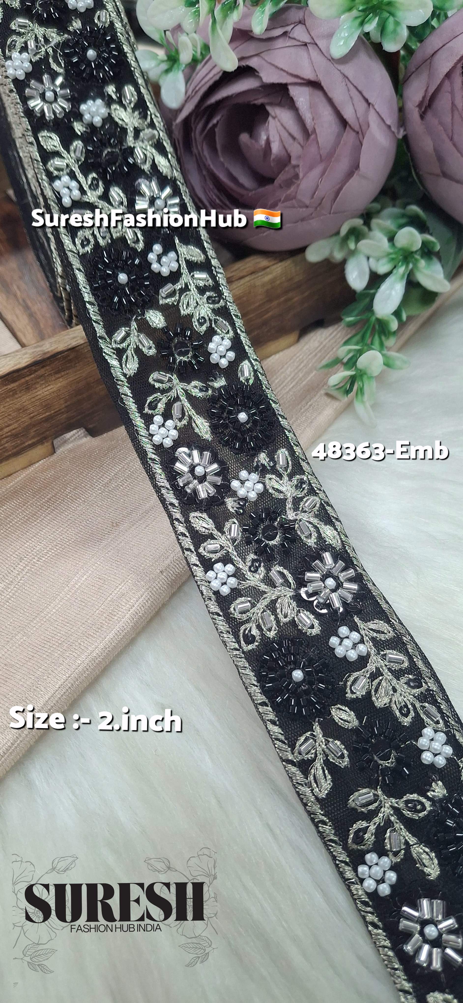 Beaded Floral Net Embroidered Lace