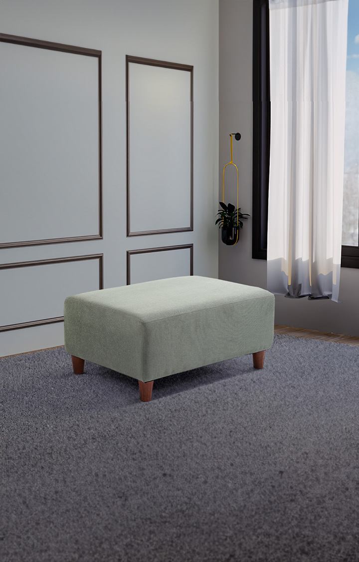 neudot Hailey Fabric Ottoman | Entry Way Stool | Wooden Legs | Misty Green Colour