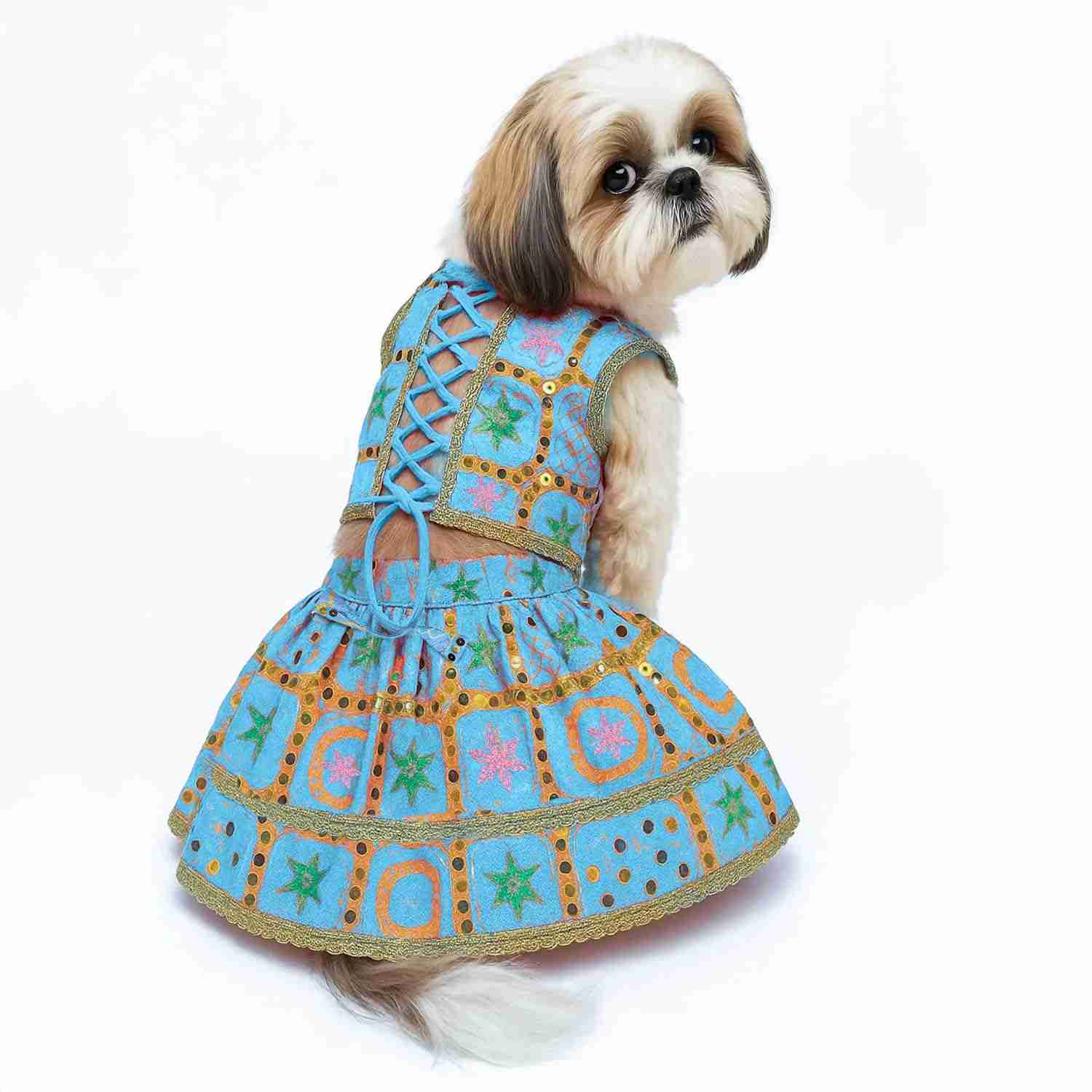PawsIndia Traditional Desi Diva, Lehenga Choli Set for Dogs, Sky Blue | Ethnic Festive Wear