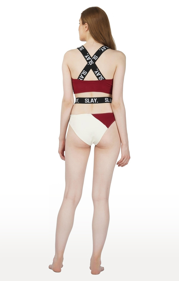Sport Women's Red & White Colorblock Bikini Set Swimwear