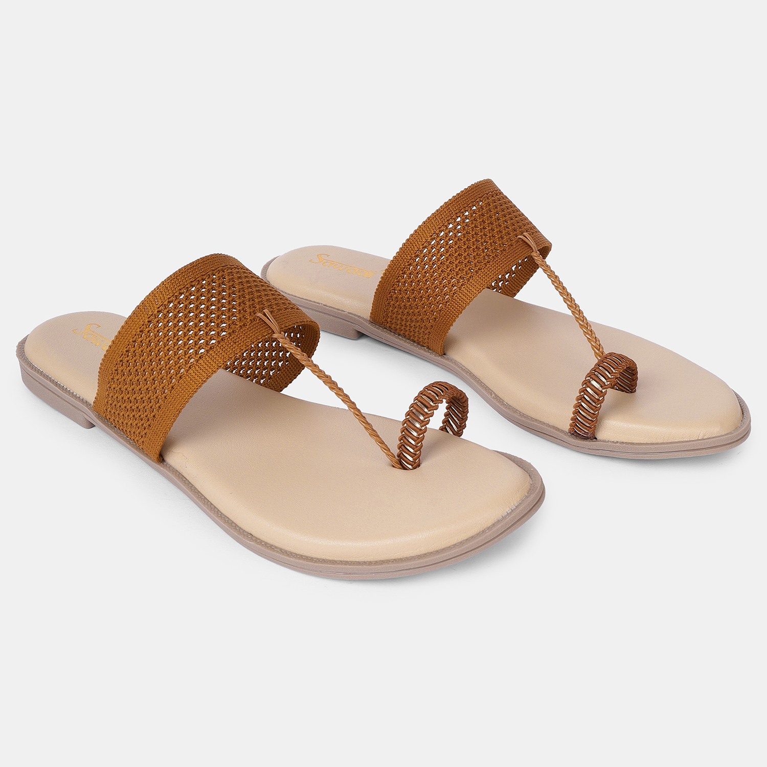 Comfortable Sawadi Tan Toe Ring Chappals for Women - Shop Stylish Flat Sandals at Sawadimart