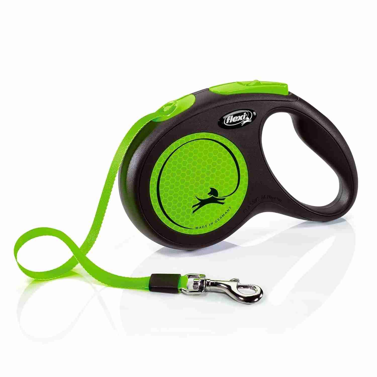 Flexi New Neon Reflect 5 m Tape Dog Leash, Medium - Green