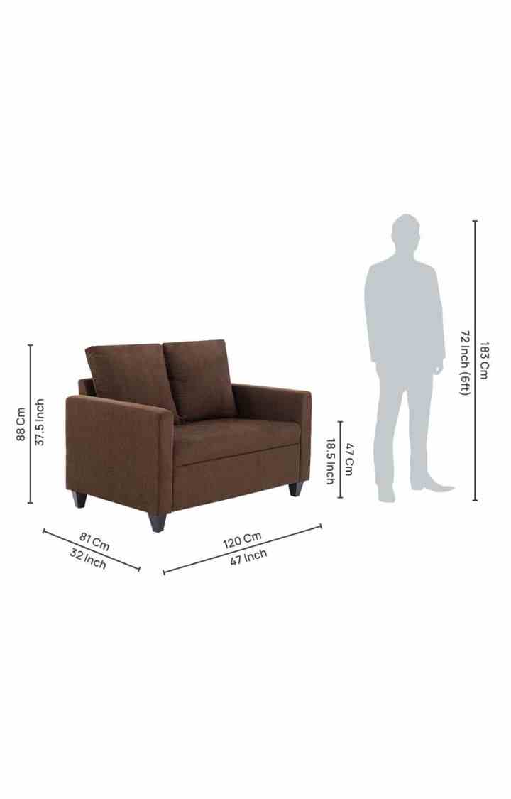 neudot Saya Sofa for Living Room |2 Persons Sofa|Premium Fabric with Cushioned Armrest | Solid Wood Frame|2 Seater in Saya Brown Color