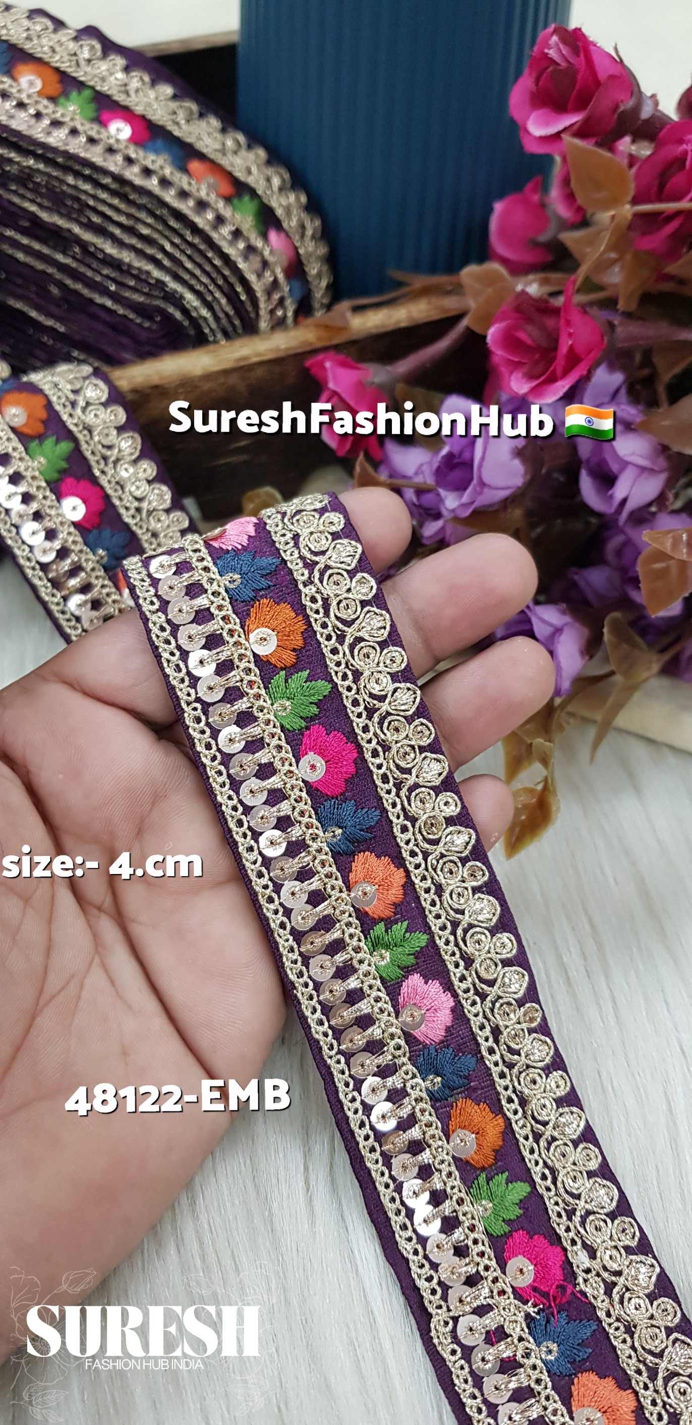 Sabyasachi Inspired Deep Wine Embroidery Lace – 48122-Emb