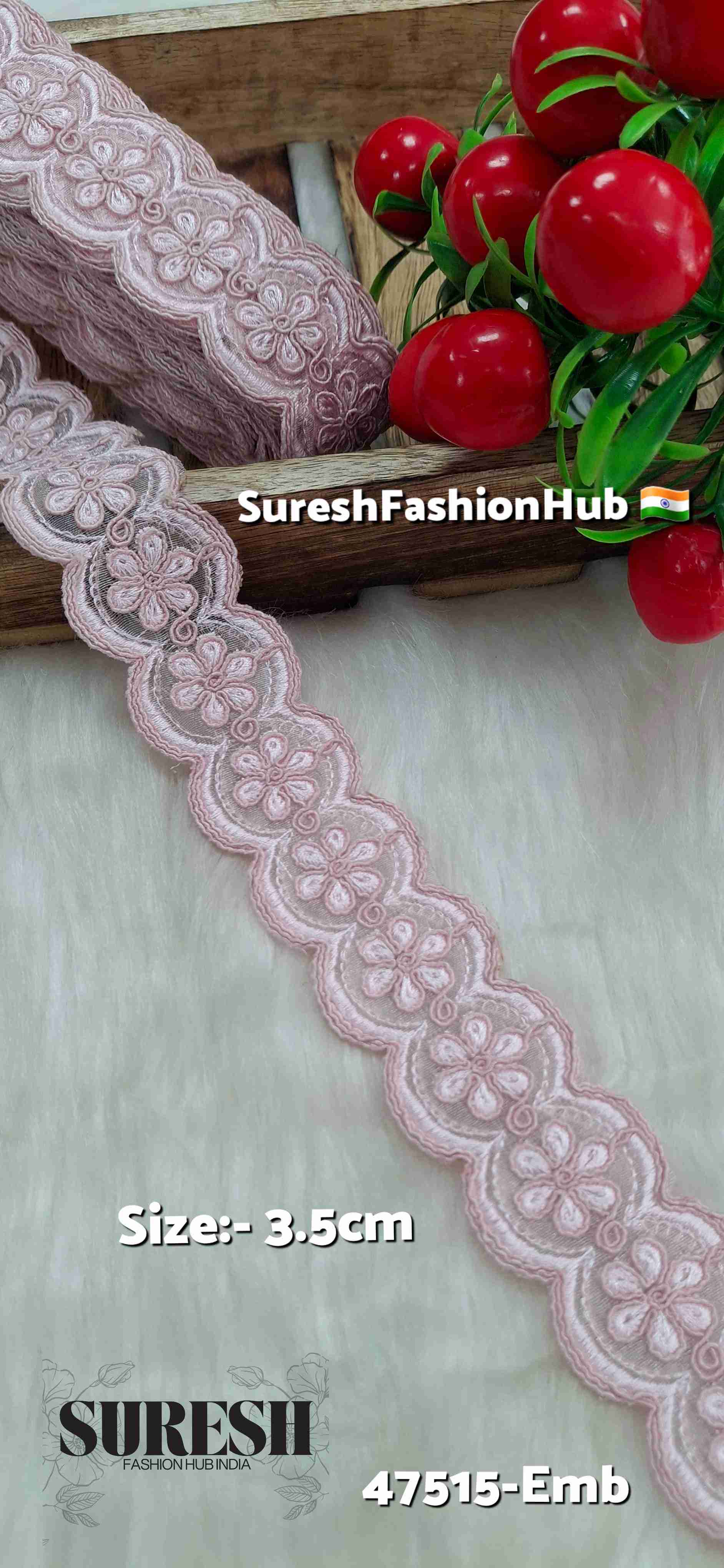 Baby Pink Bloom Scallop Organza Lace