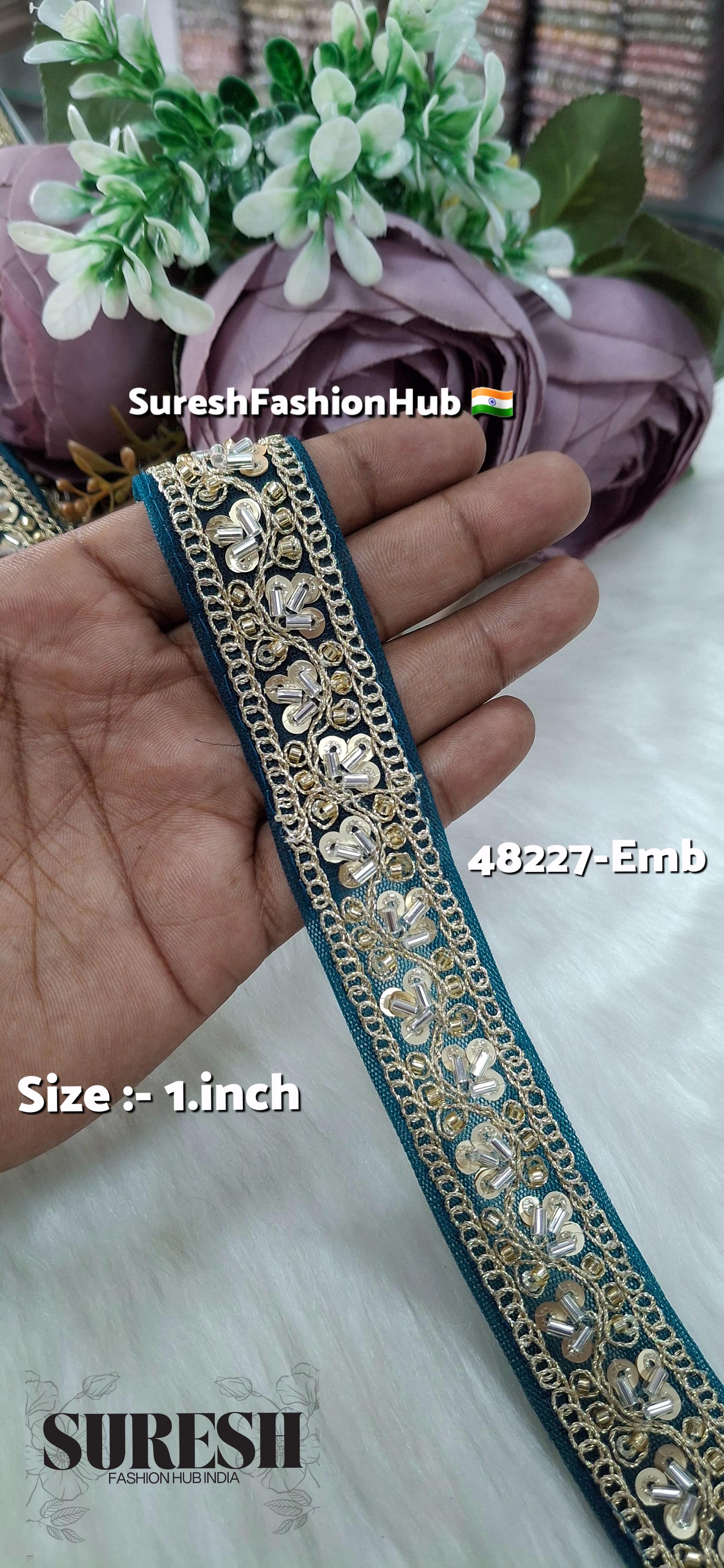 Rama Green Pearl Embroidery Net Lace