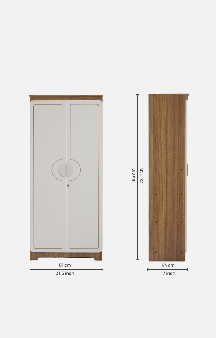 NEUDOT Astona Delight 2 Door Wardrobe - Leon Teak Finish | Space & Clothes Organizer | Cupboard | Almari |Wardrobe |Living Room| Adult & Kids | 1 Year Warranty